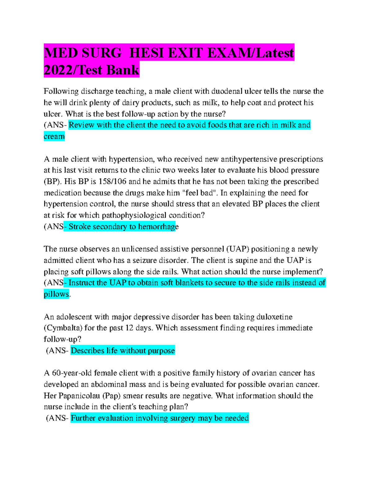 hesi case study med surg thyroid disorders