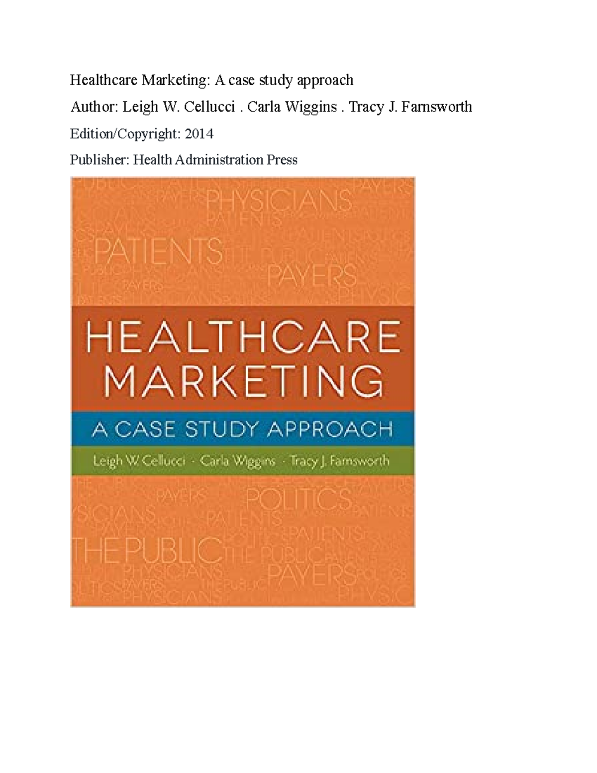 healthcare marketing a case study approach