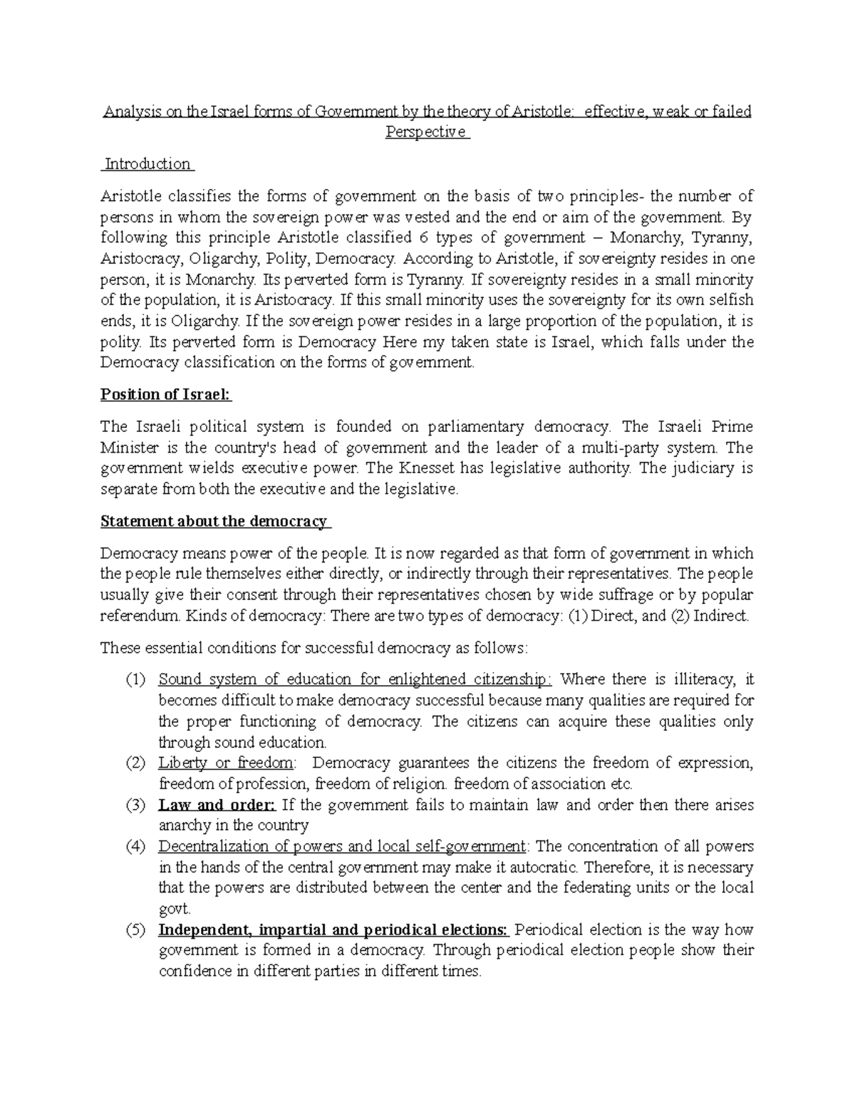 Analysis on the Israel forms of Government by the Aristotle - By ...