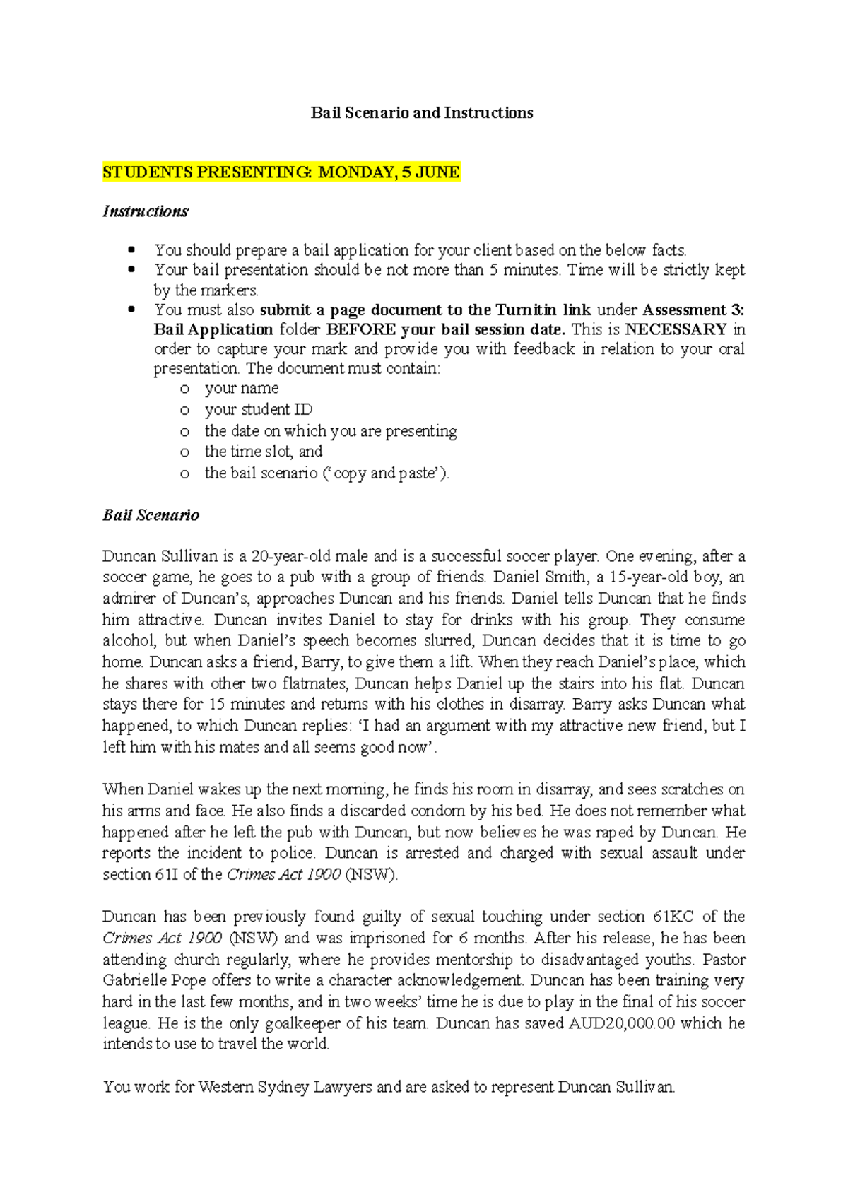 Bail Scenario and Instructions - Bail Scenario and Instructions ...
