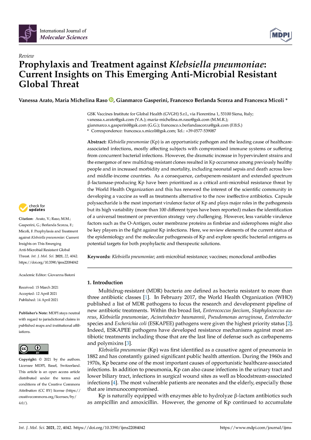 Prophylaxis and Treatment against Klebsiella pneum - International ...