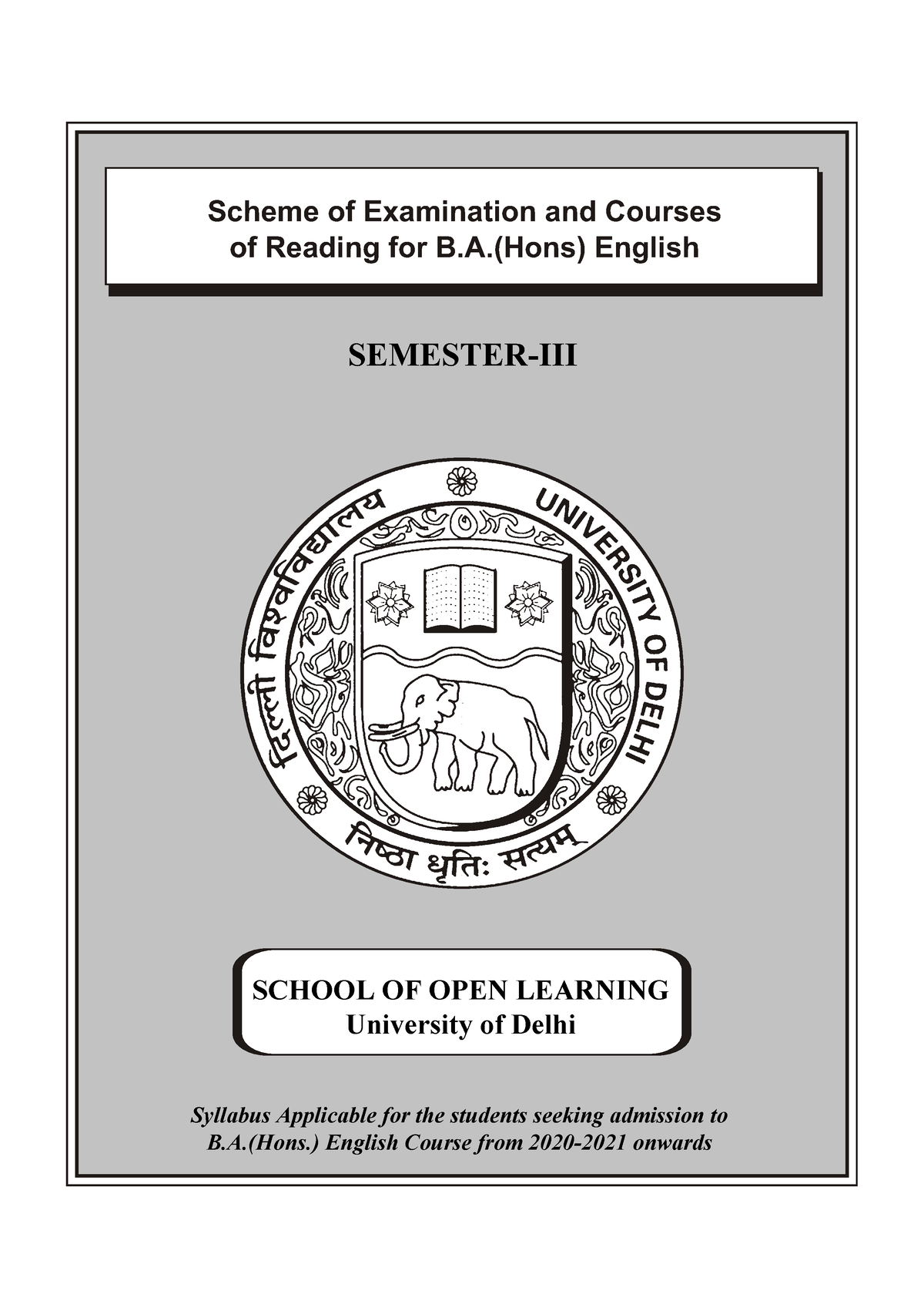 B.A Hons English - SEMESTER-III Scheme Of Examination And Courses Of ...