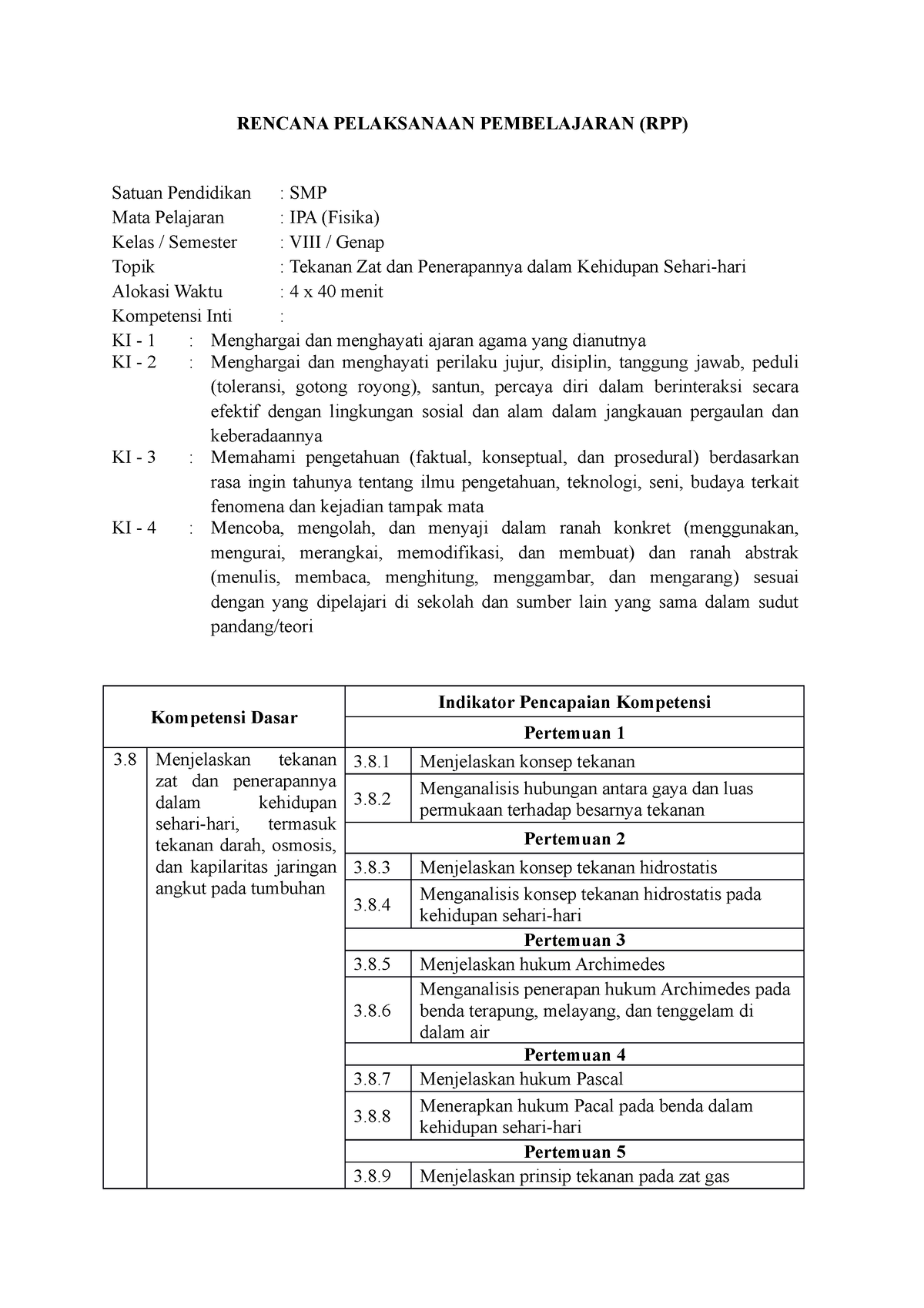 Rencana Pelaksanaan Pembelajaran - Fisika Statistik - UNSRI - Studocu