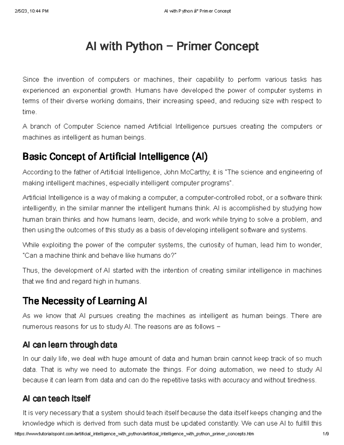 AI with Python-Primer Concept - A I with P y th on – P r imer Con c ept ...