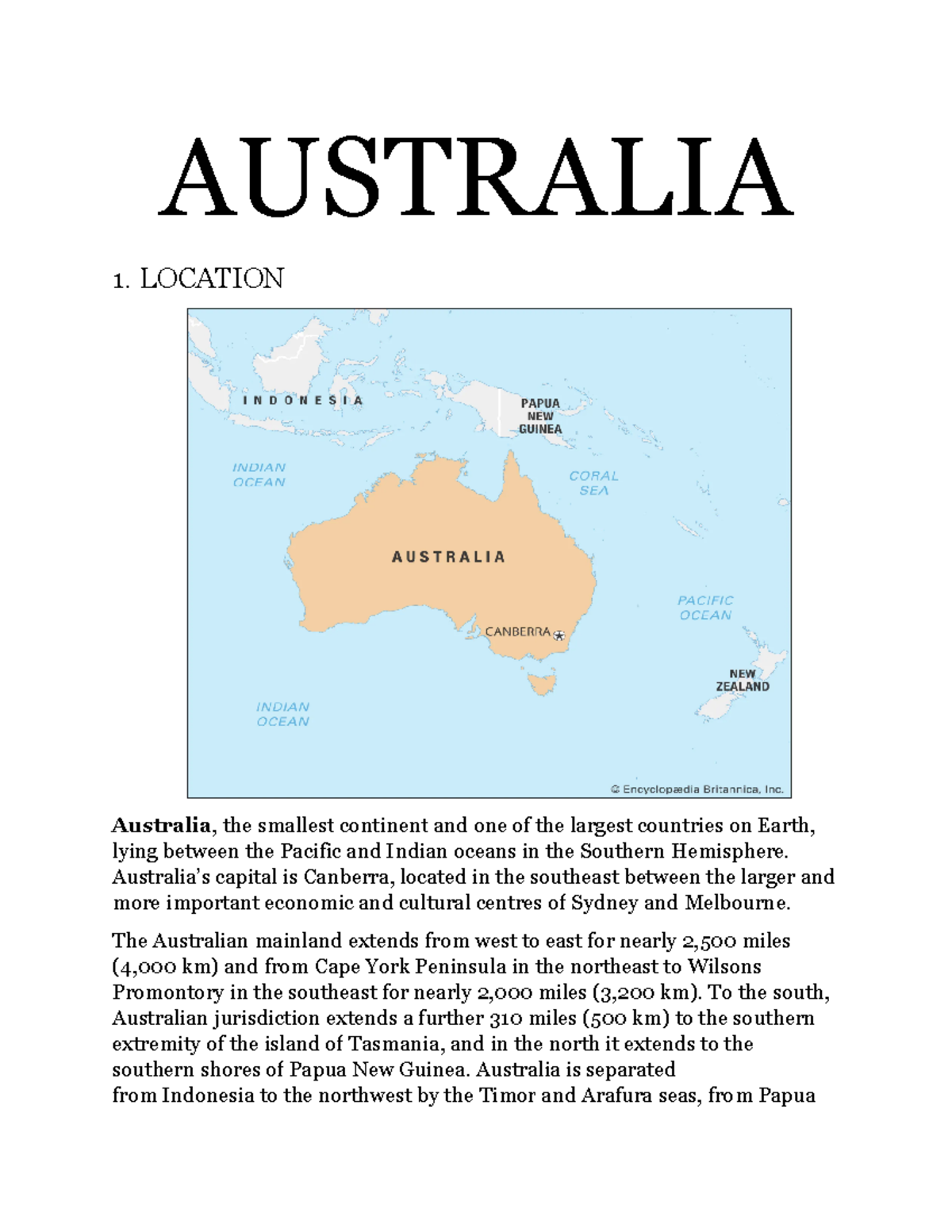 Australia - mô tả tổng quan về nước úc - AUSTRALIA 1. LOCATION ...