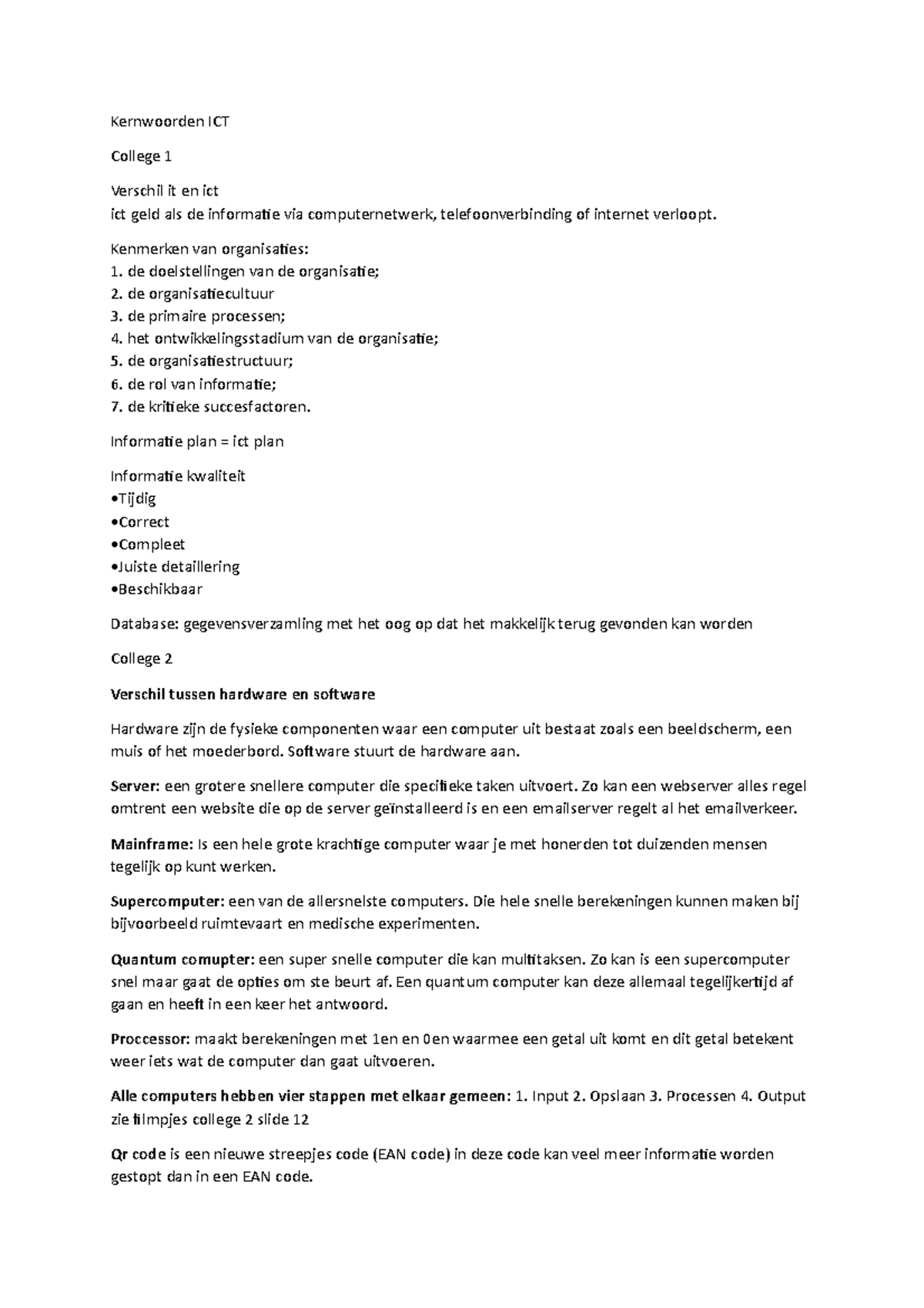 Kernwoorden ICT - samnrvatting - Kernwoorden ICT College 1 Verschil it ...