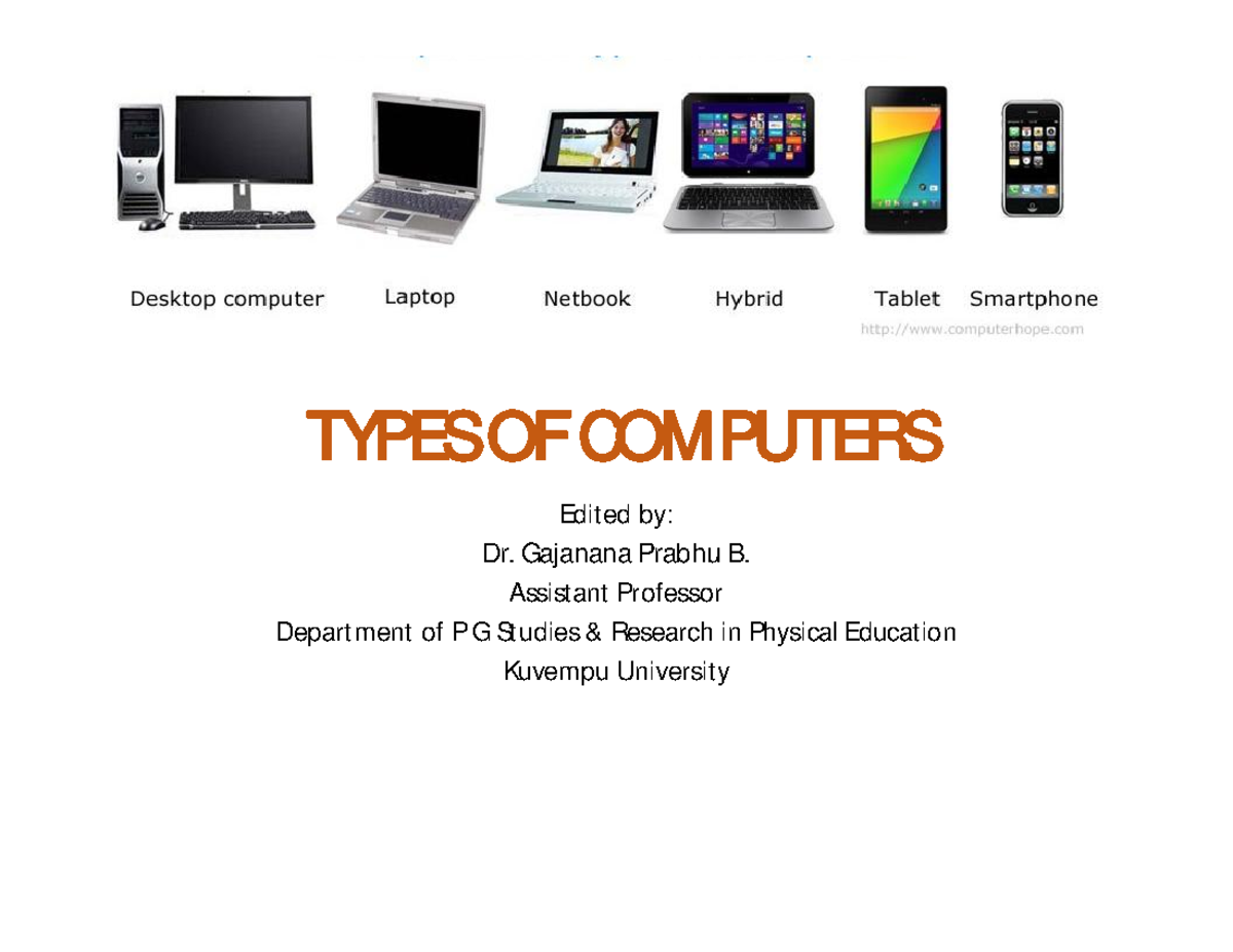 Types of computers - Edited by: Dr. Gajanana Prabhu B. Assistant ...
