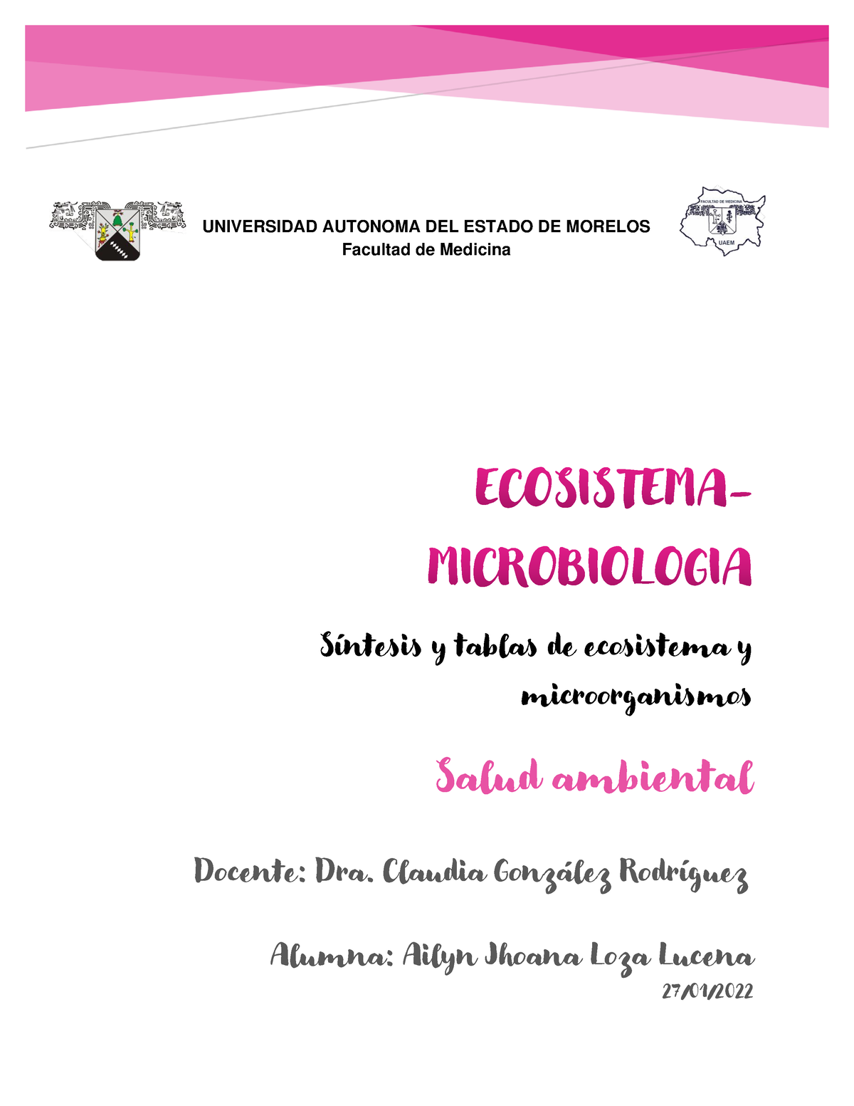 Ecosistema Salud Ambiental Universidad Autonoma Del Estado De Morelos Facultad De Medicina 9771