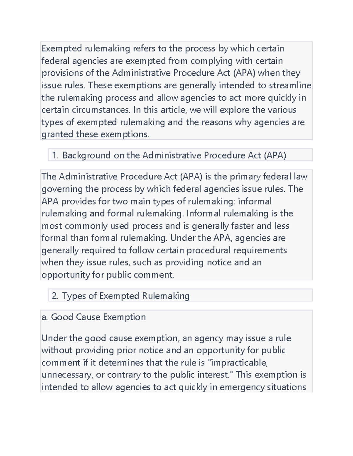 Exempted - Notes - Exempted rulemaking refers to the process by which ...