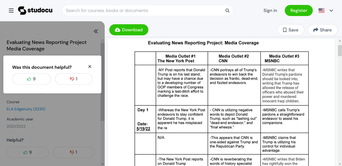 evaluating news reporting assignment