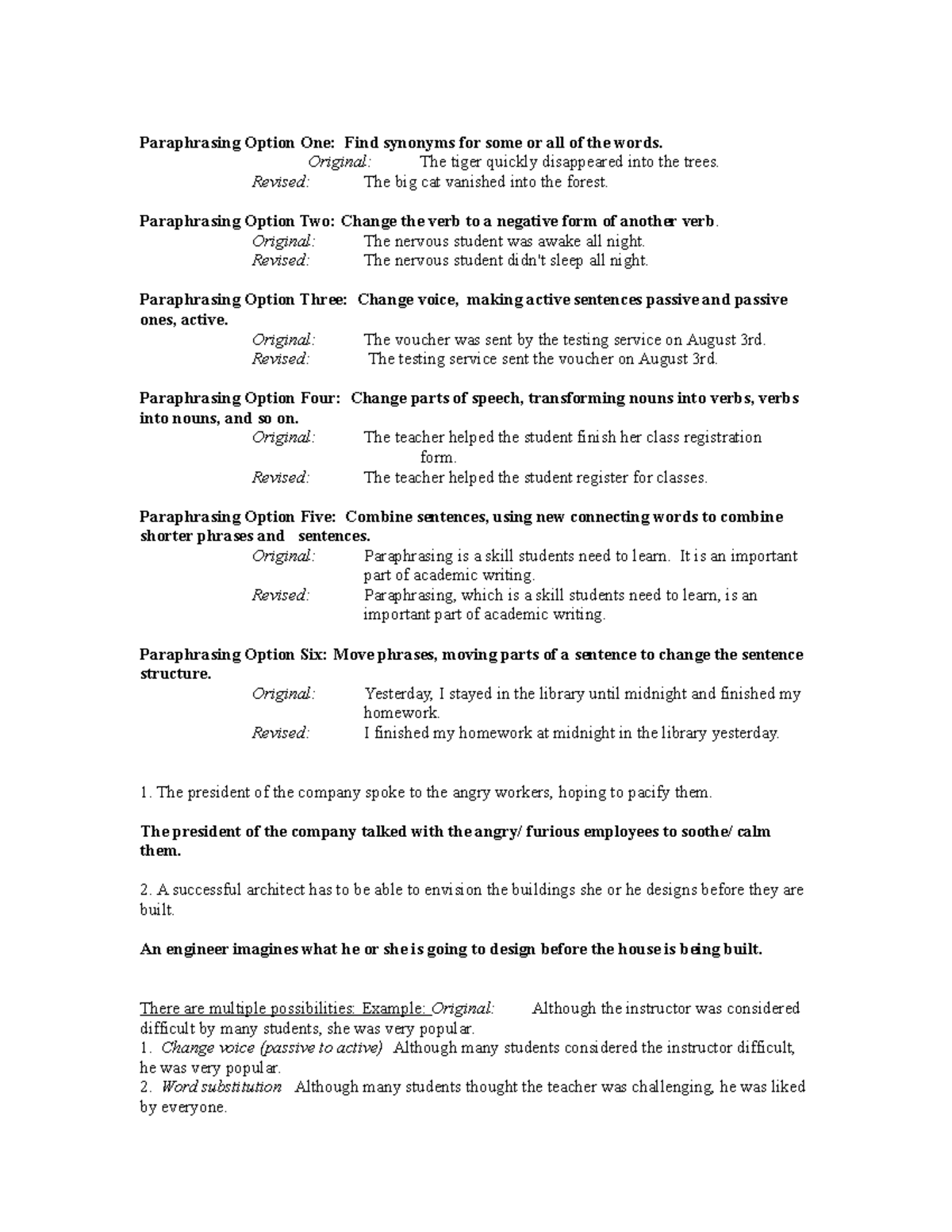 Techniques of paraphrase practicetiger - Paraphrasing Option One: Find ...