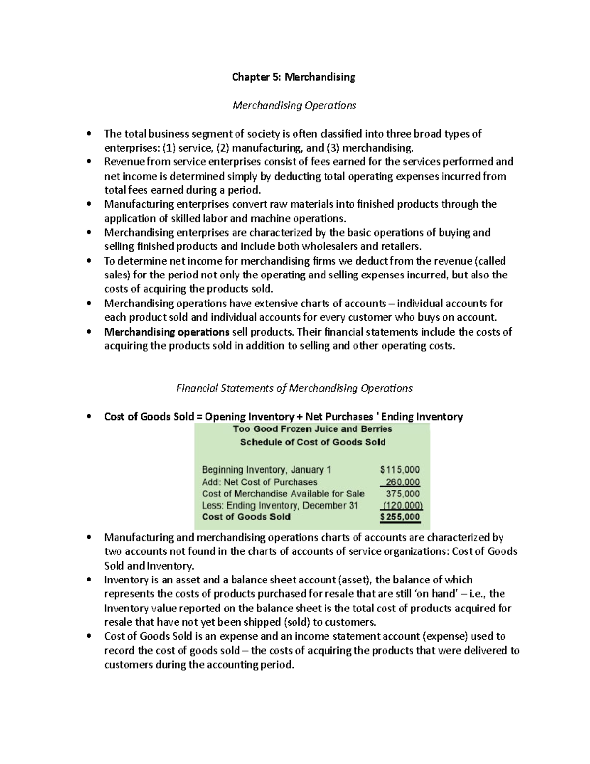 Chapter 5 - Lecture notes 5 - Chapter 5: Merchandising Merchandising ...