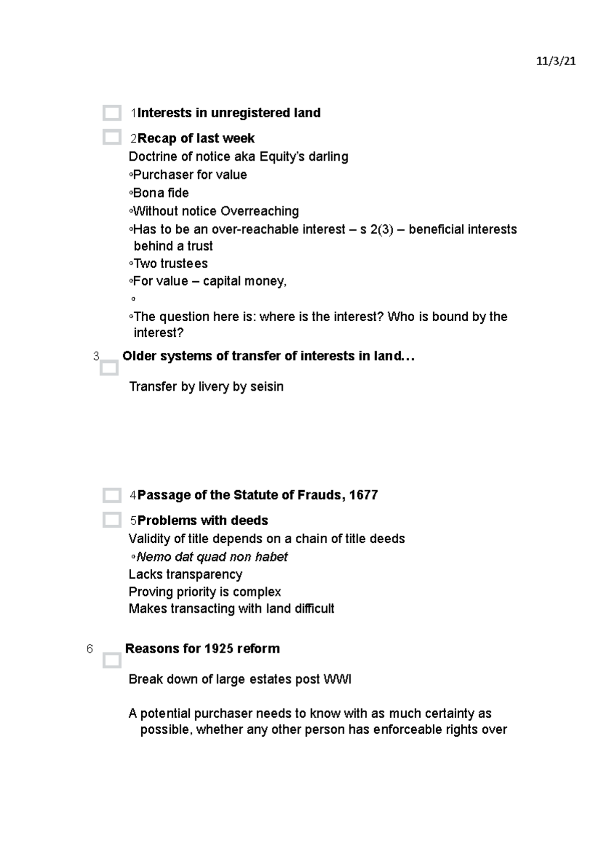 Unregistered land - Lecture notes - SOAS University of London - Studocu