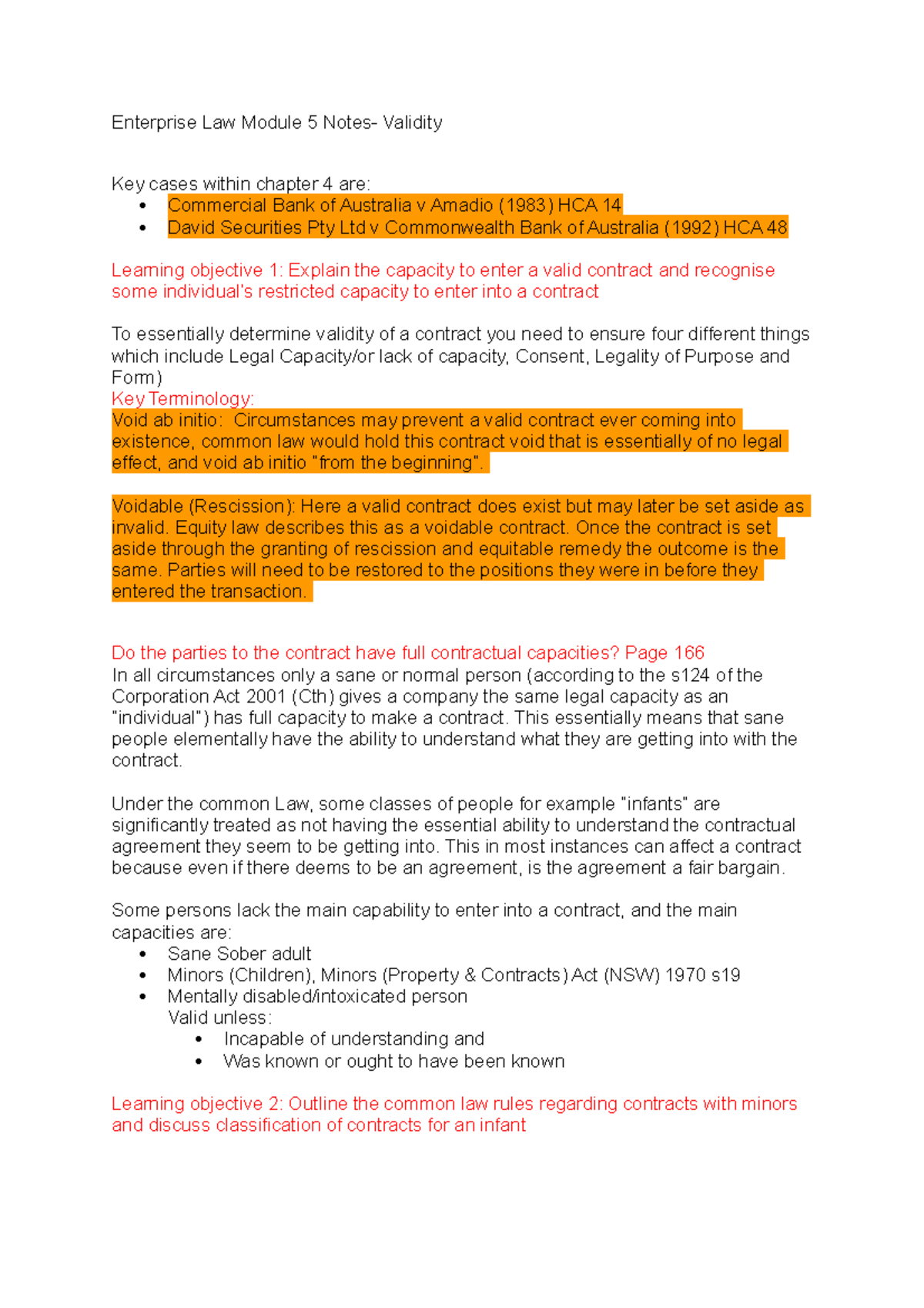 Contract Law 2 Contract Law Enterprise Law Module 5 Notes Validity Key Cases Within Chapter Contract Law 2 Contract Law Enterprise Law Module 5 Notes Validity Key Cases Within Chapter