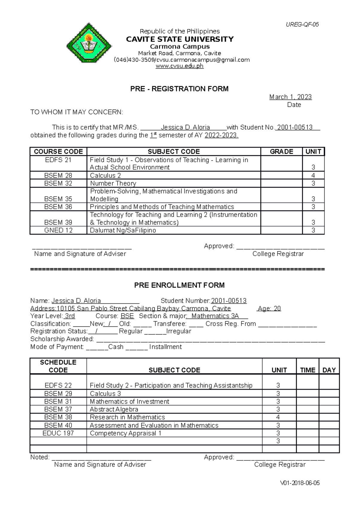 UREG QF 05 Pre Registration Form - UREG-QF- Republic of the Philippines ...