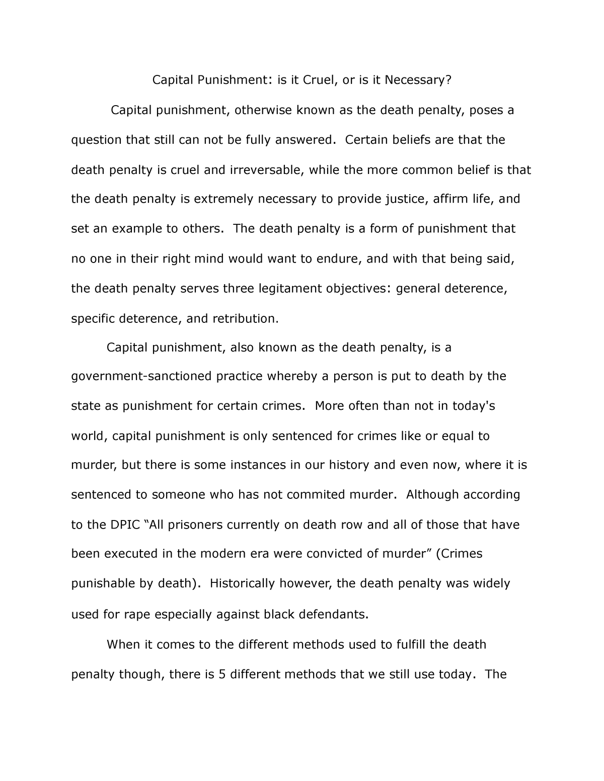 capital punishment essay body