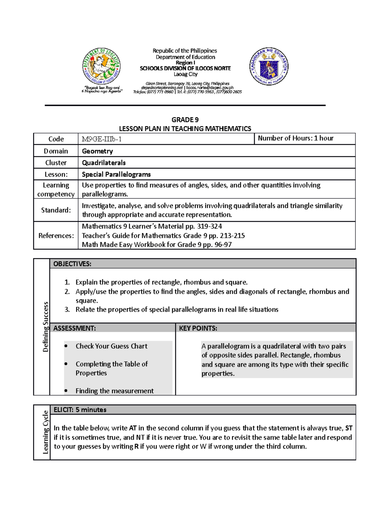 Science 10 7es Lesson Plan Quarter 1 Week 3 Day 5 Plate Tectonics 