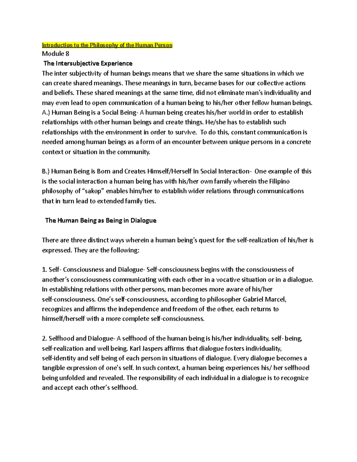 Introduction to the Philosophy of the Human Person These meanings in