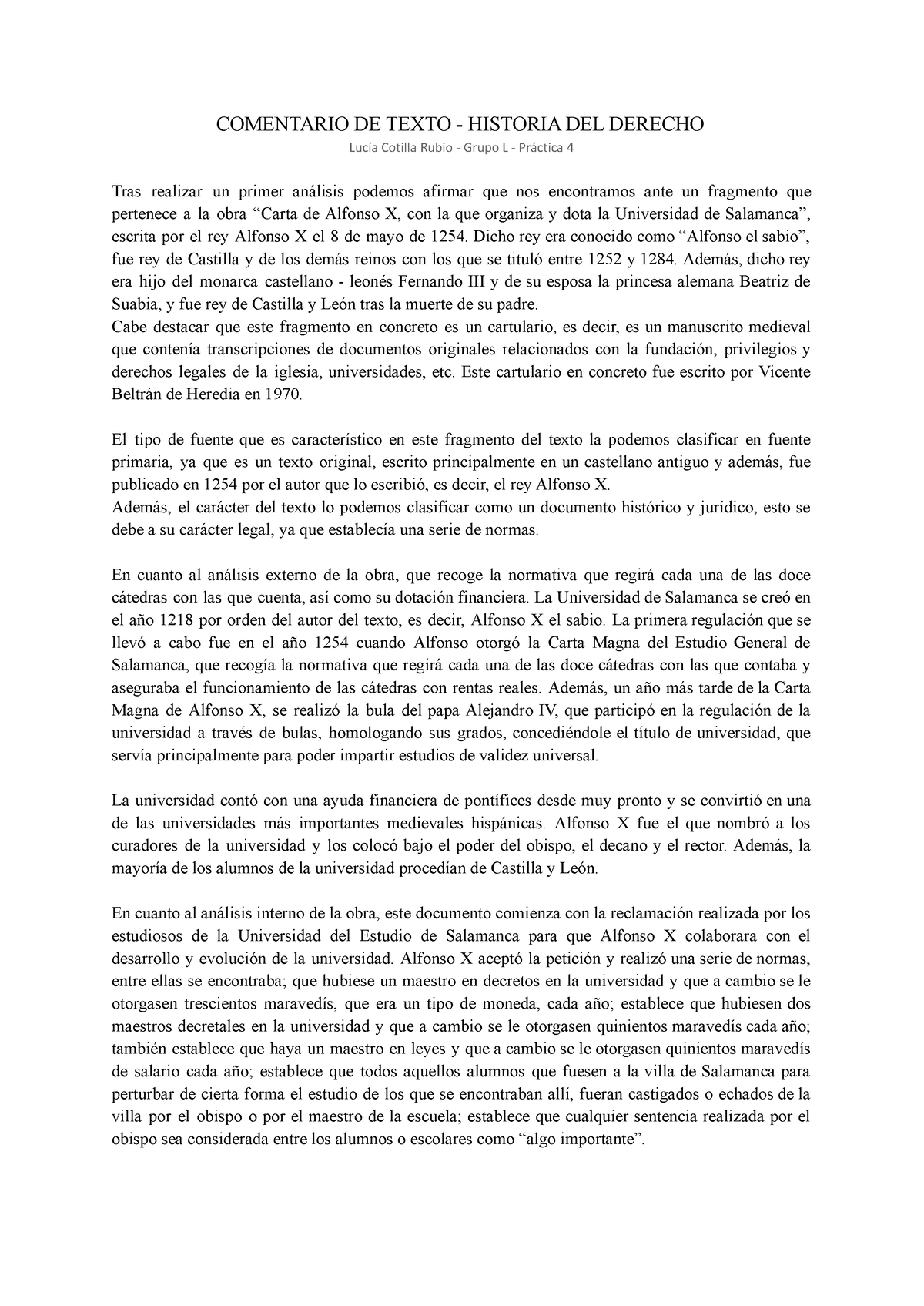 Comentario DE Texto - Historia DEL Derecho - COMENTARIO DE TEXTO ...