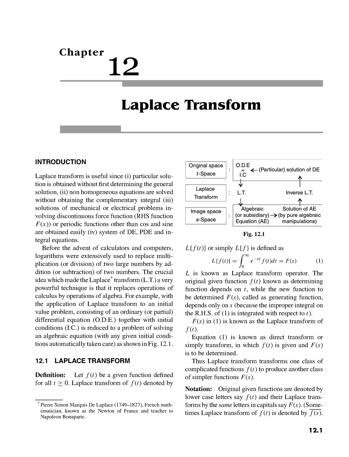 Laplace Transforms - Good - Chapter 12 Laplace Transform INTRODUCTION ...