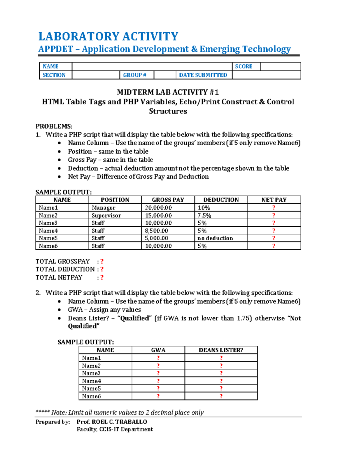 Appdet - Midterm LAB Activity -1 - Prepared by: Prof. ROEL C. TRABALLO ...