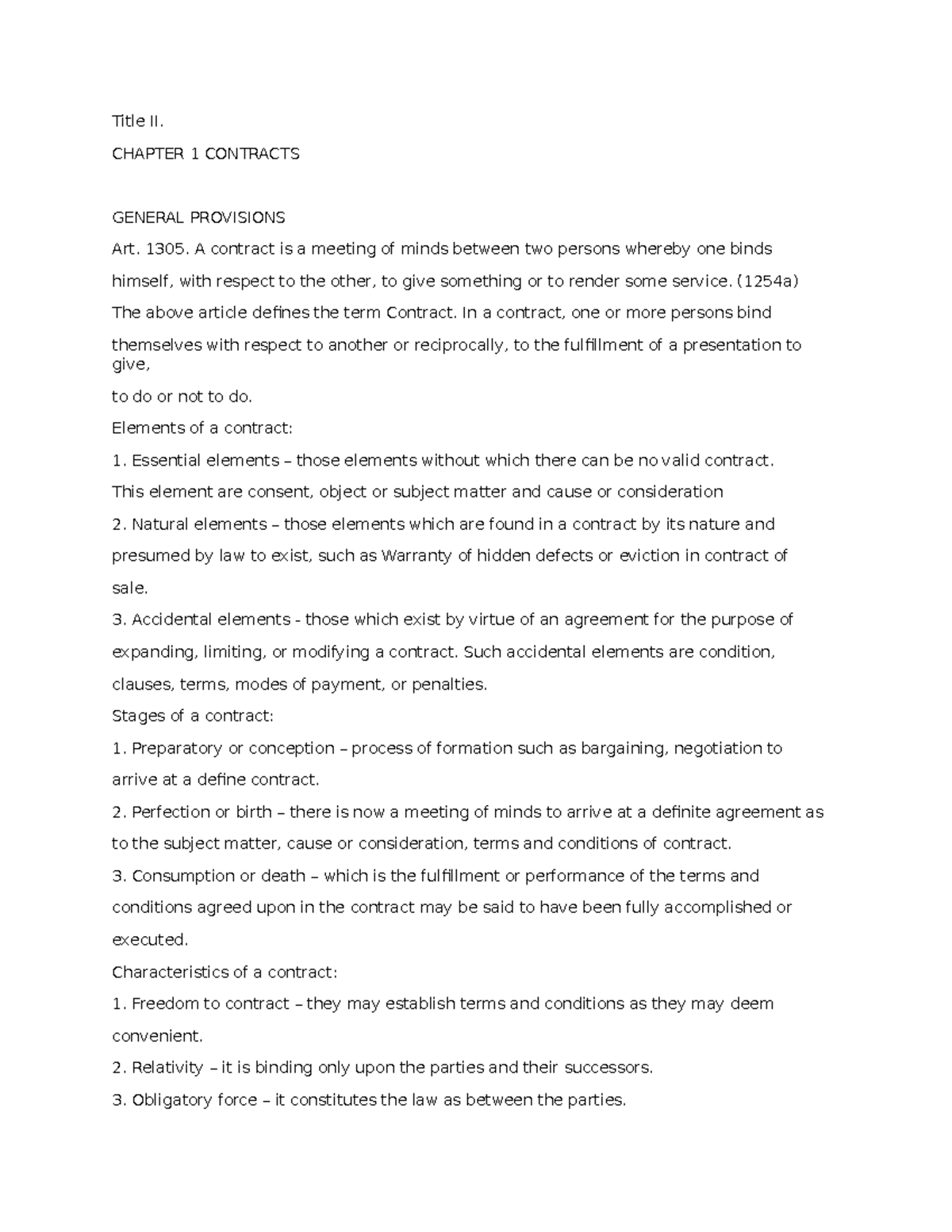 Chapter 1 Provisions On Contracts Title Ii Chapter 1 Contracts General Provisions Art 1305 Chapter 1 Provisions On Contracts Title Ii Chapter 1 Contracts General Provisions Art 1305