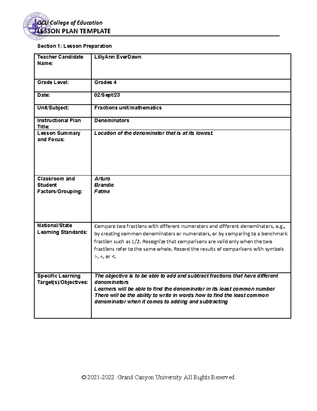 Differentiating Math Activities - LESSON PLAN TEMPLATE Section 1 ...