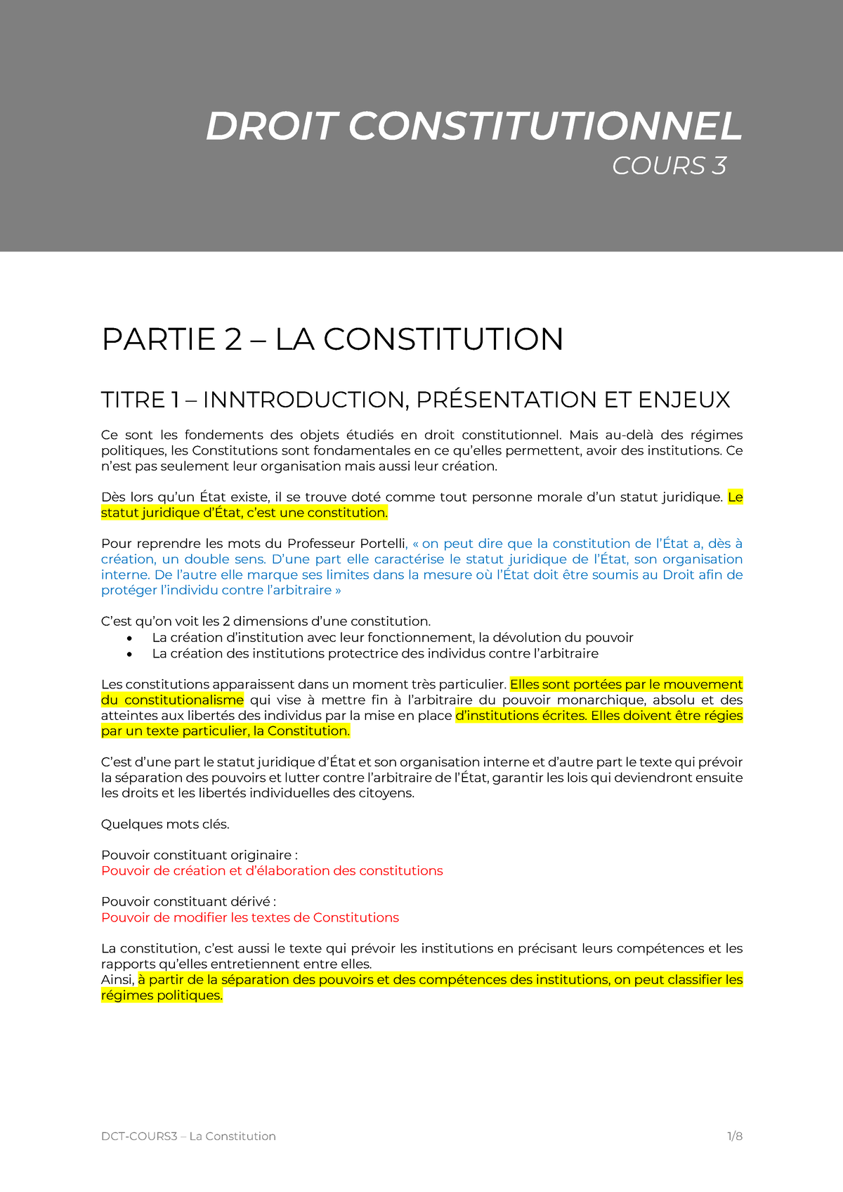 DCT- Cours 3 - La Constitution - DROIT CONSTITUTIONNEL COURS 3 PARTIE 2 ...