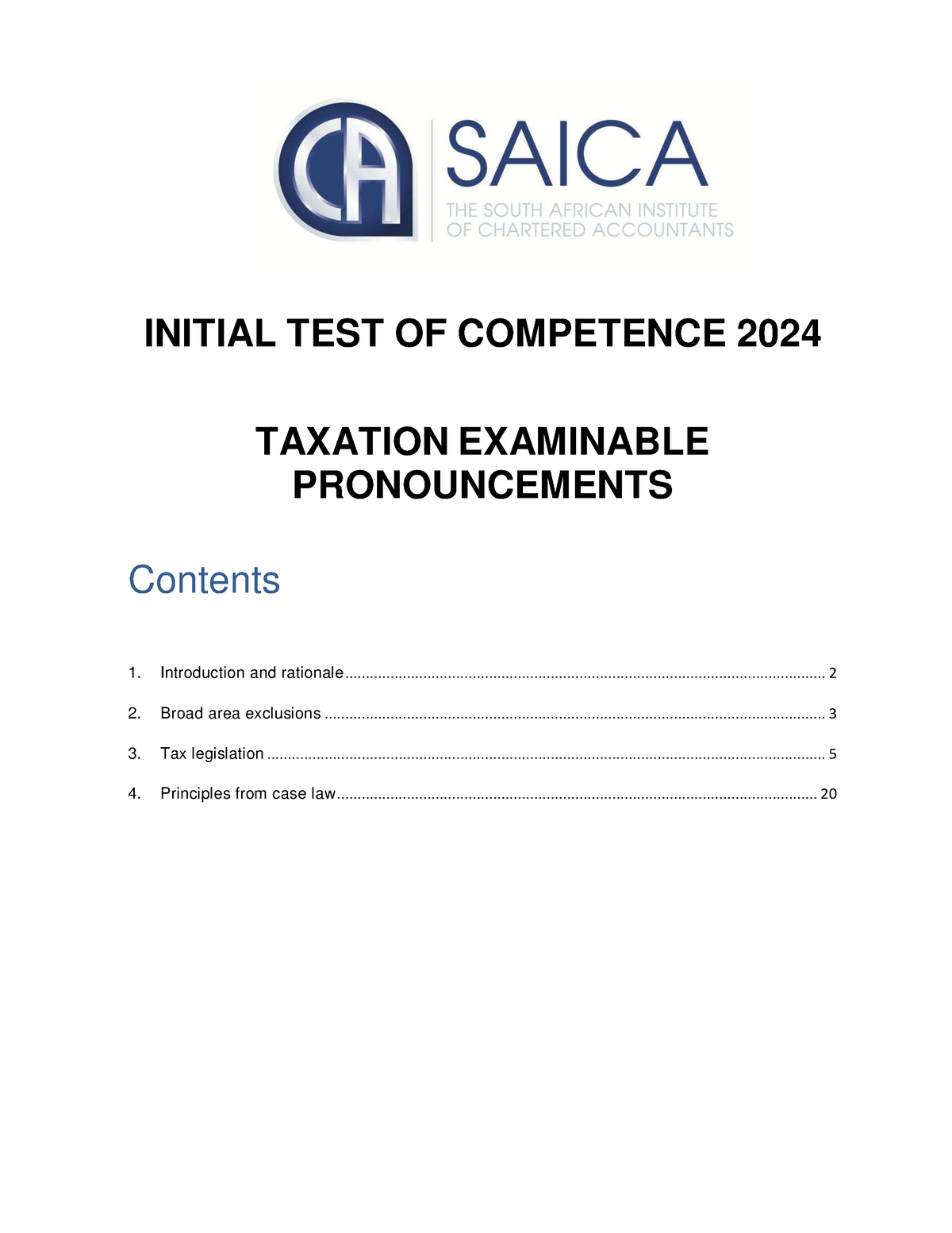 ITC 2024 Tax examinable pronouncements INITIAL TEST OF COMPETENCE