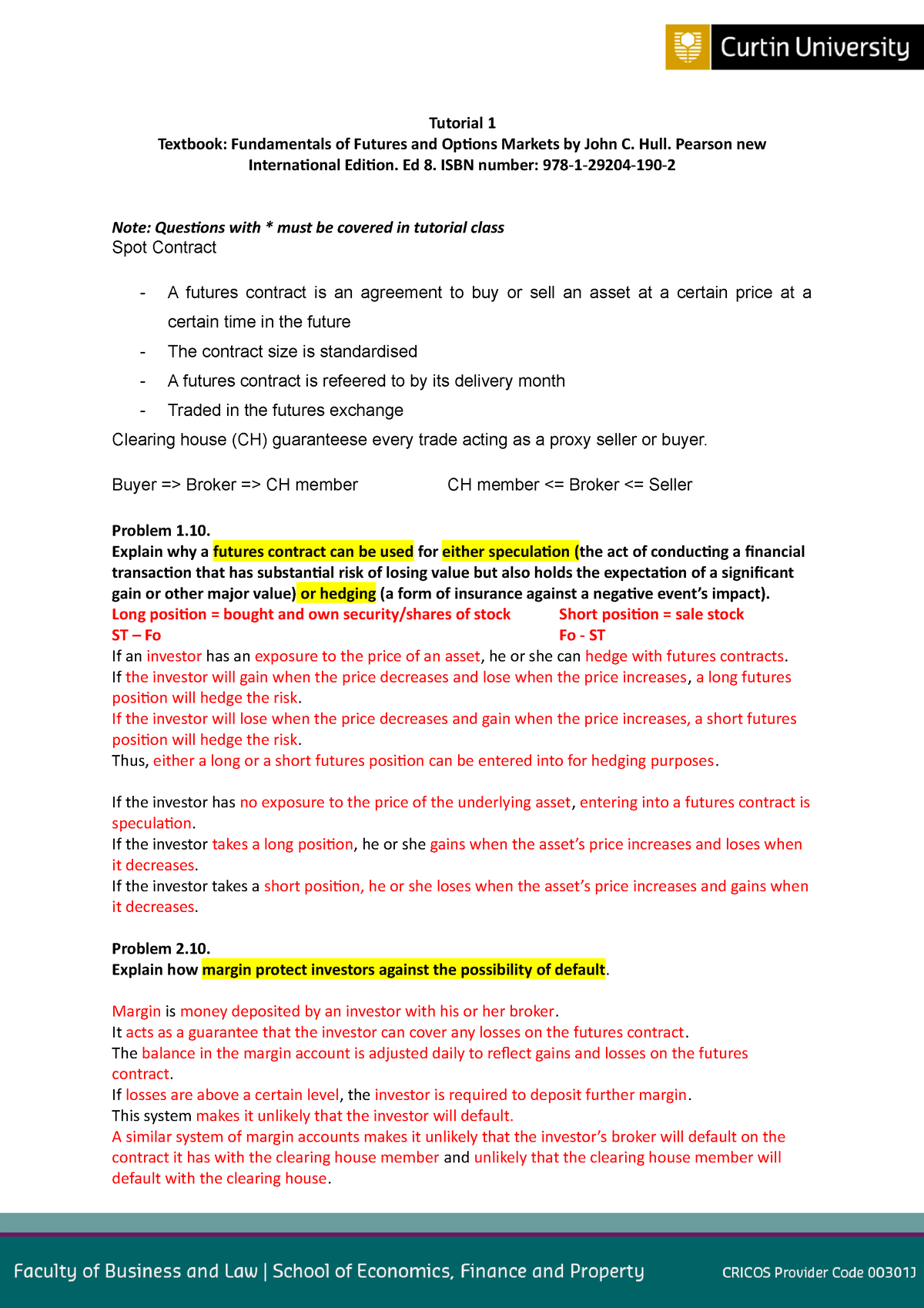 Tutorial 1 Solutions - Practice 1 - Tutorial 1 Textbook: Fundamentals ...