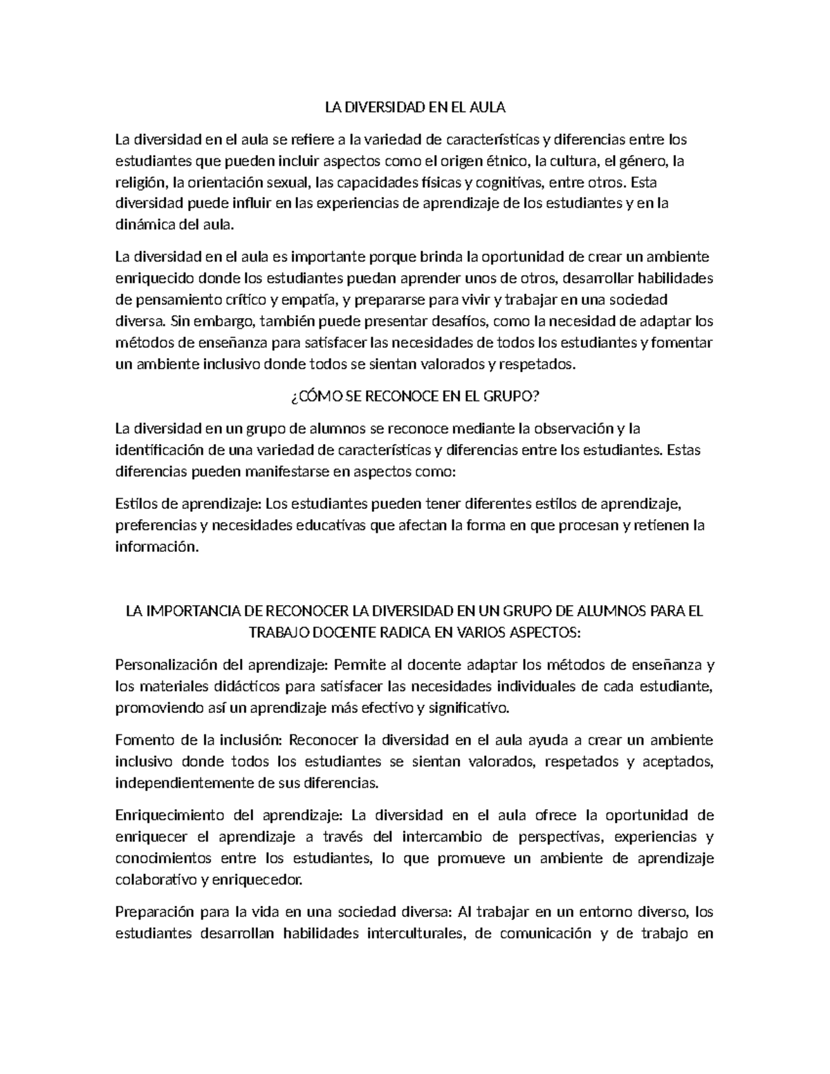 LA Diversidad EN EL AULA - LA DIVERSIDAD EN EL AULA La diversidad en el ...