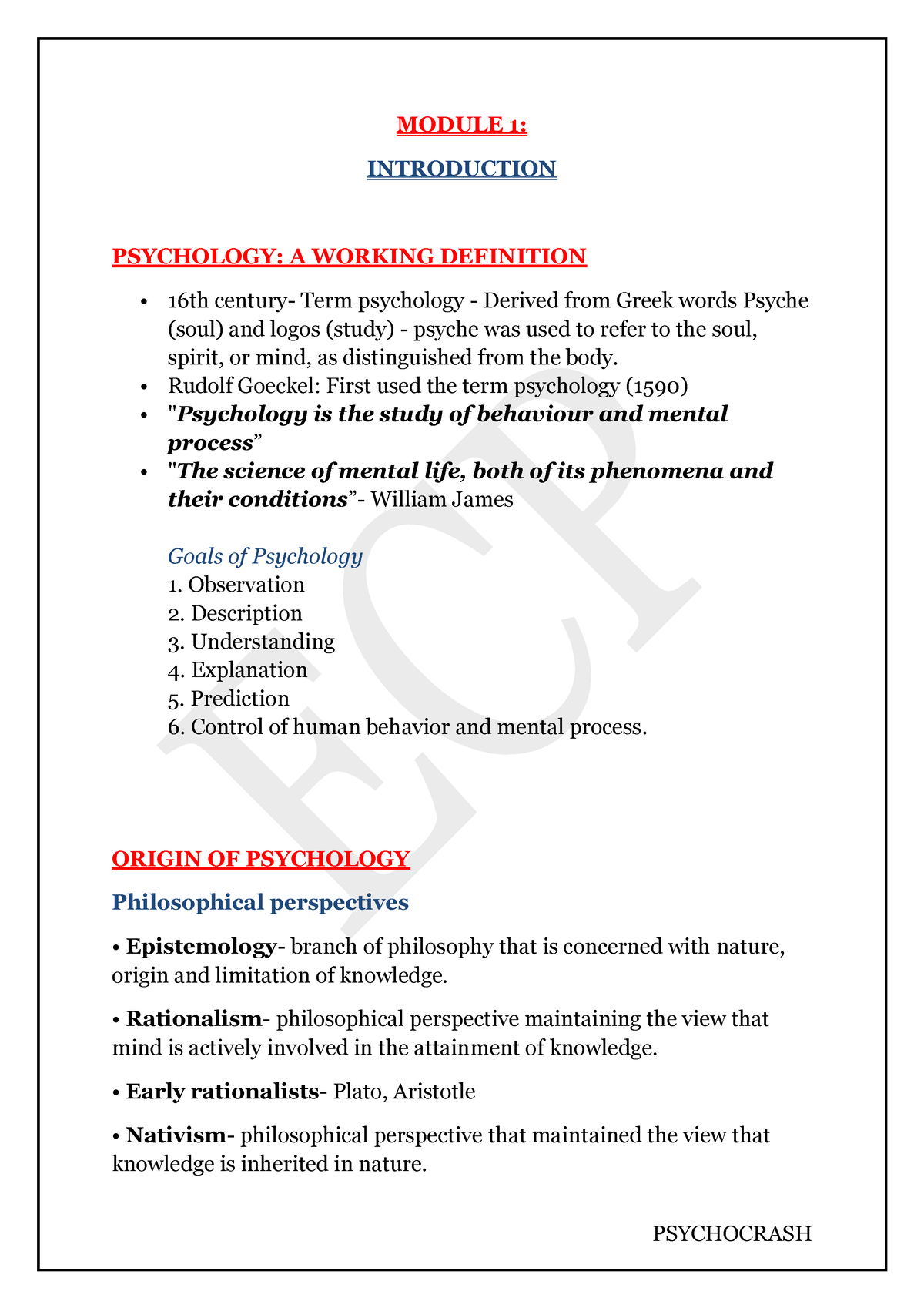 Introduction To Psychology - MODULE 1: INTRODUCTION PSYCHOLOGY: A ...