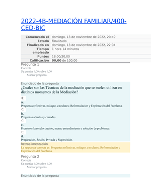 Examen SUP - 2022-4B-MEDIACIÓN FAMILIAR/400- CED-BIC Comenzado El ...