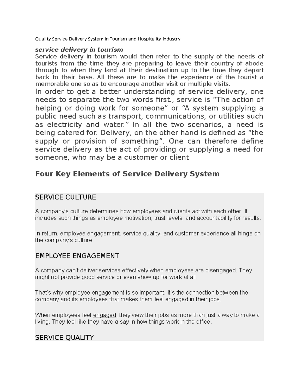 Lec6 Quality Service Delivery System in Tourism and