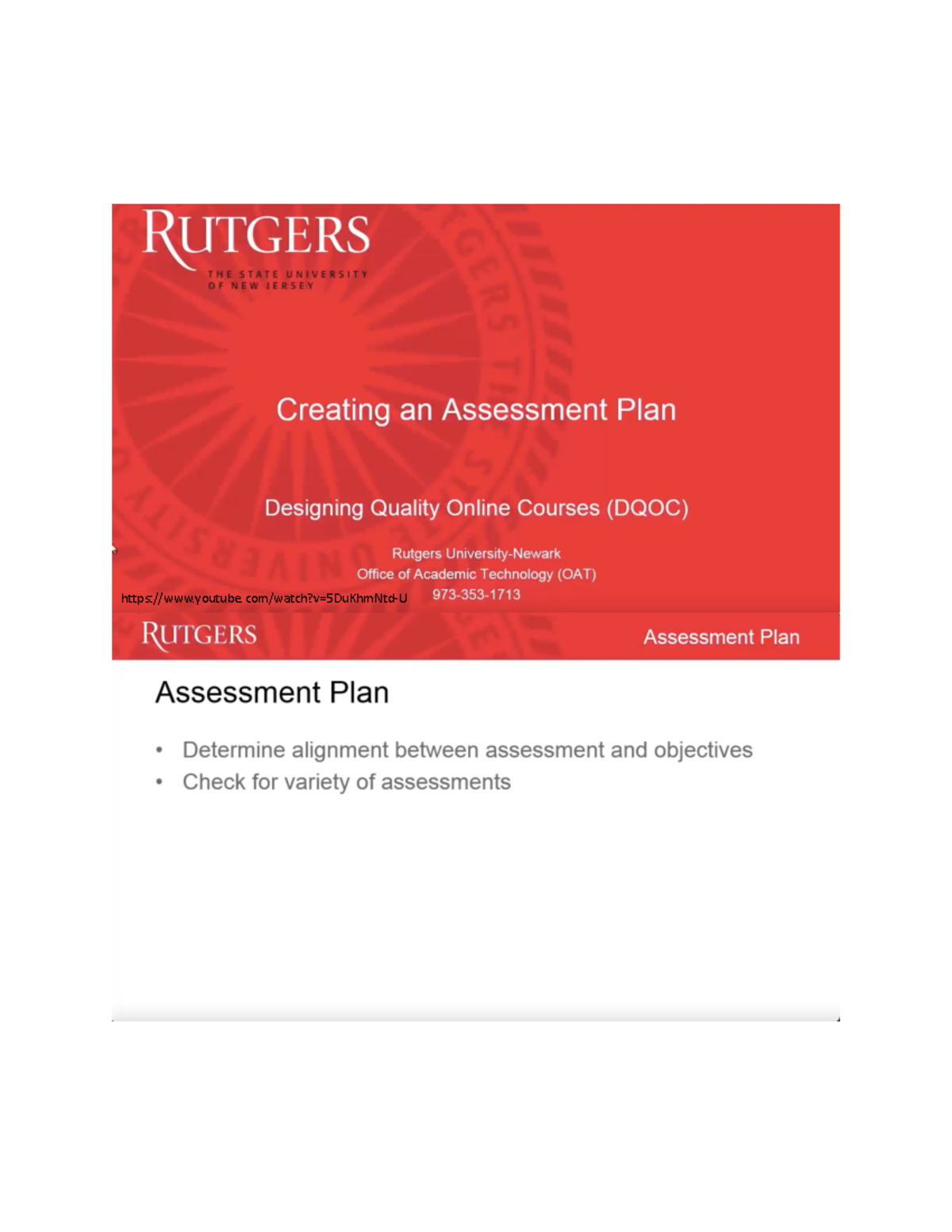 (2)Creating an Assessment Plan - youtube/watch?v=5DuKhmNtd-U Example of ...