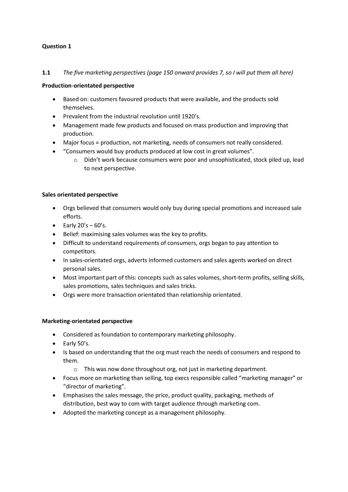 Past exam May June 2018 answers - Question 1 1 The five marketing ...