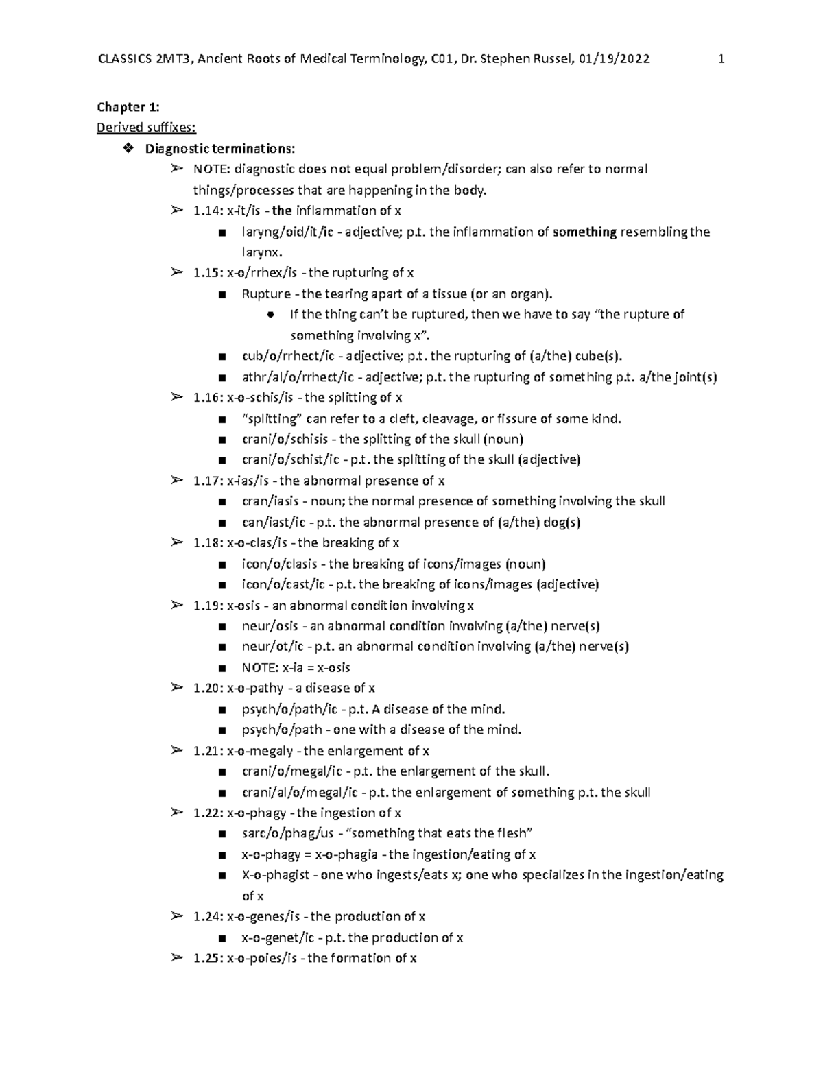 Classics Lecture Notes - Chapter 1: Derived suffixes: Diagnostic ...