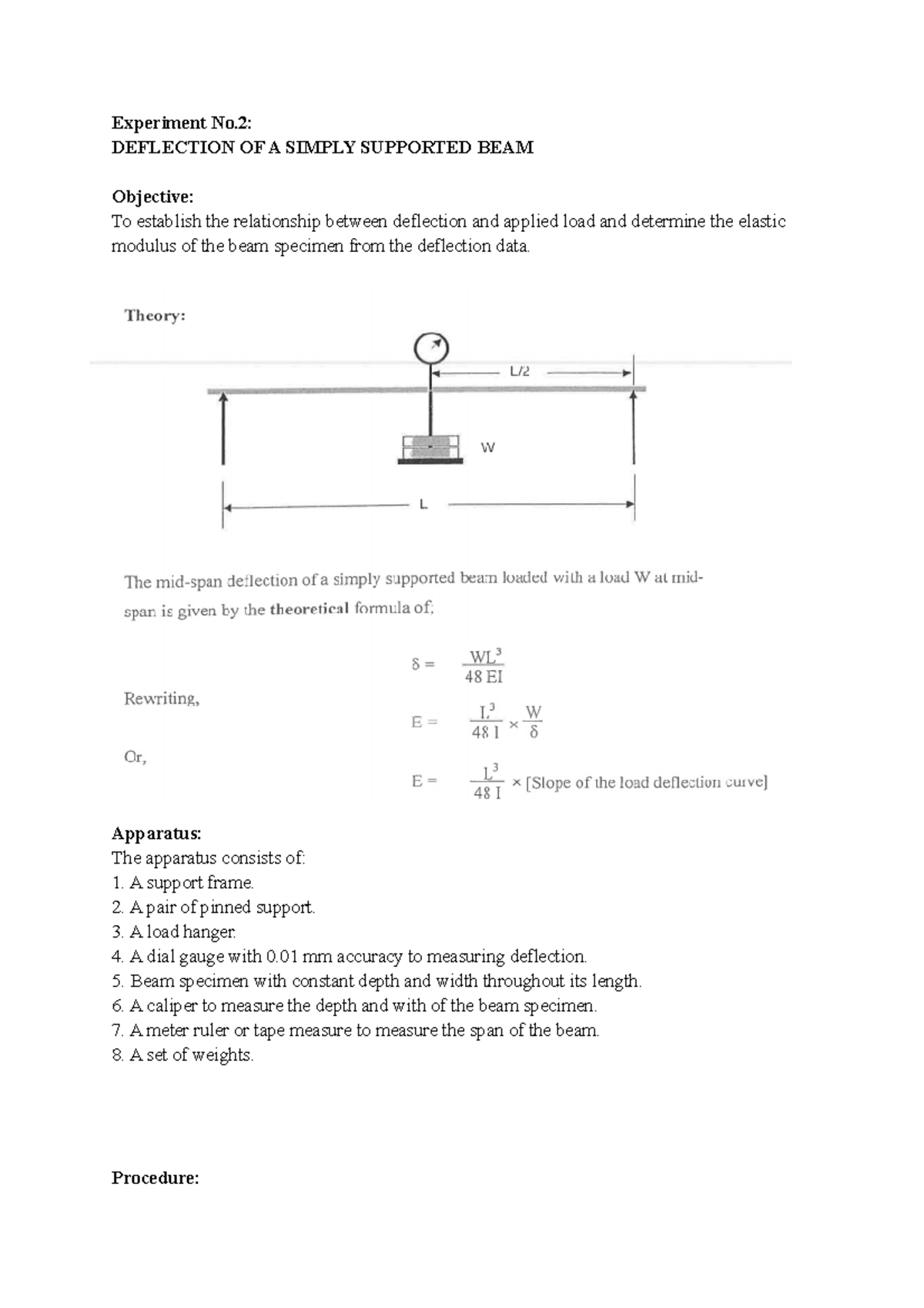 simply supported beam experiment