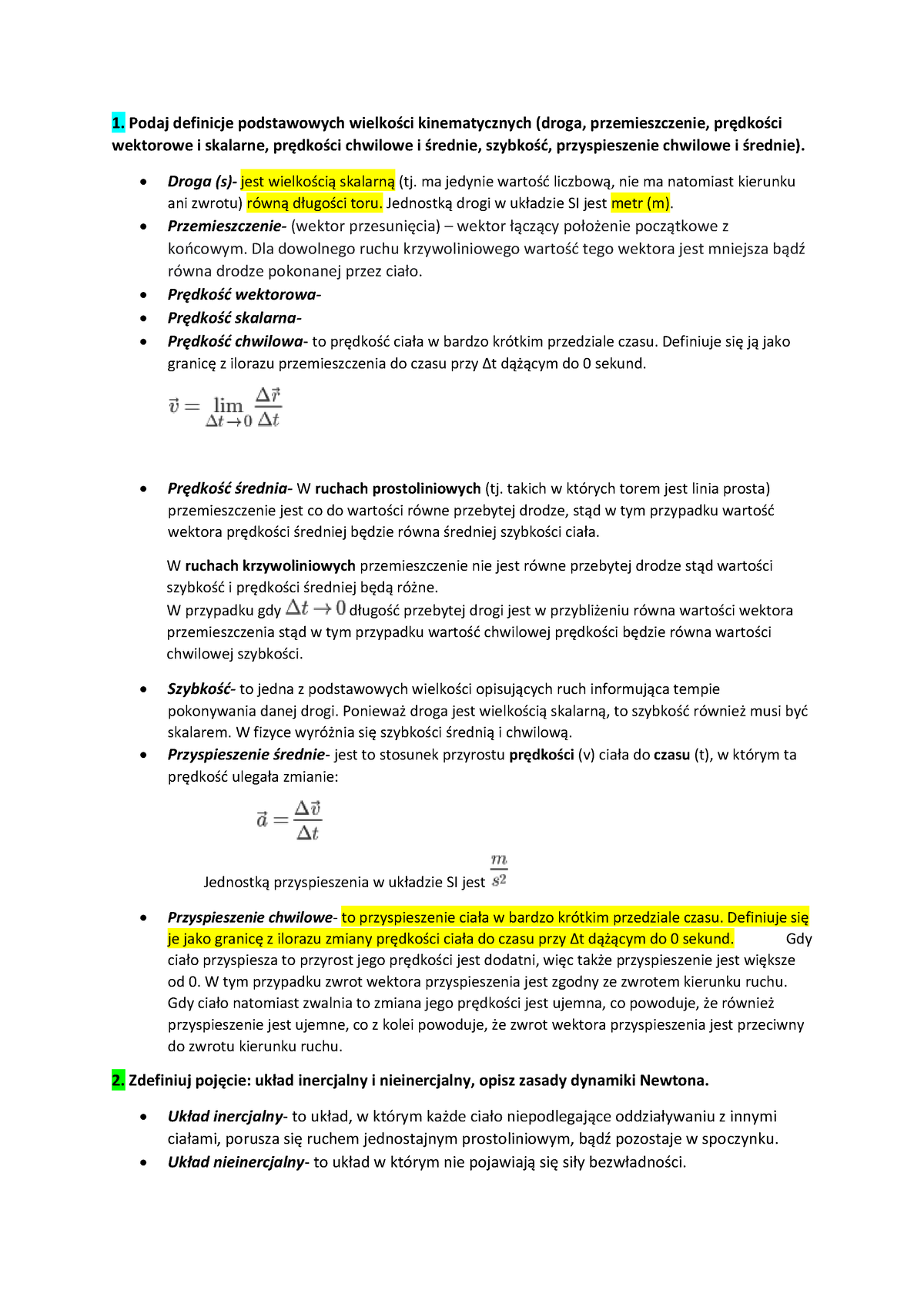 Fizyka Zagadnienia Do Kolokwium - Podaj Definicje Podstawowych ...