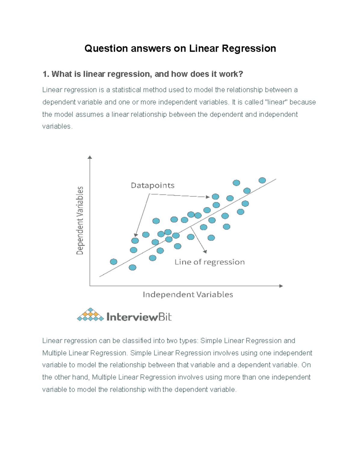 Question answers on Linear Regression - What is linear regression, and ...
