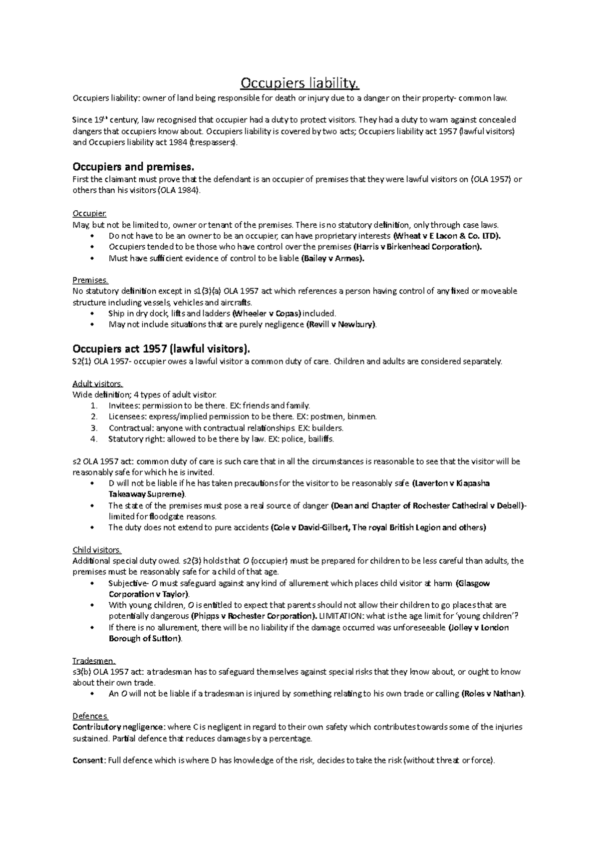 Occupiers liability - Occupiers liability: owner of land being ...