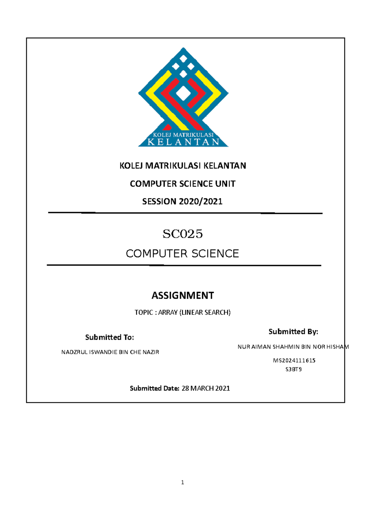CS015 Report Assignment SEM 1 - Computer Sciece - Studocu