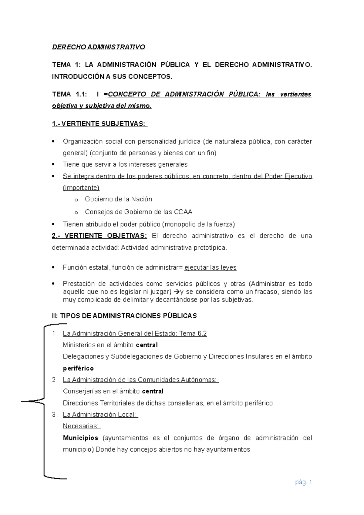 TEMA 1 - 1º Tema De Administrativo - DERECHO ADMINISTRATIVO TEMA 1: LA ...