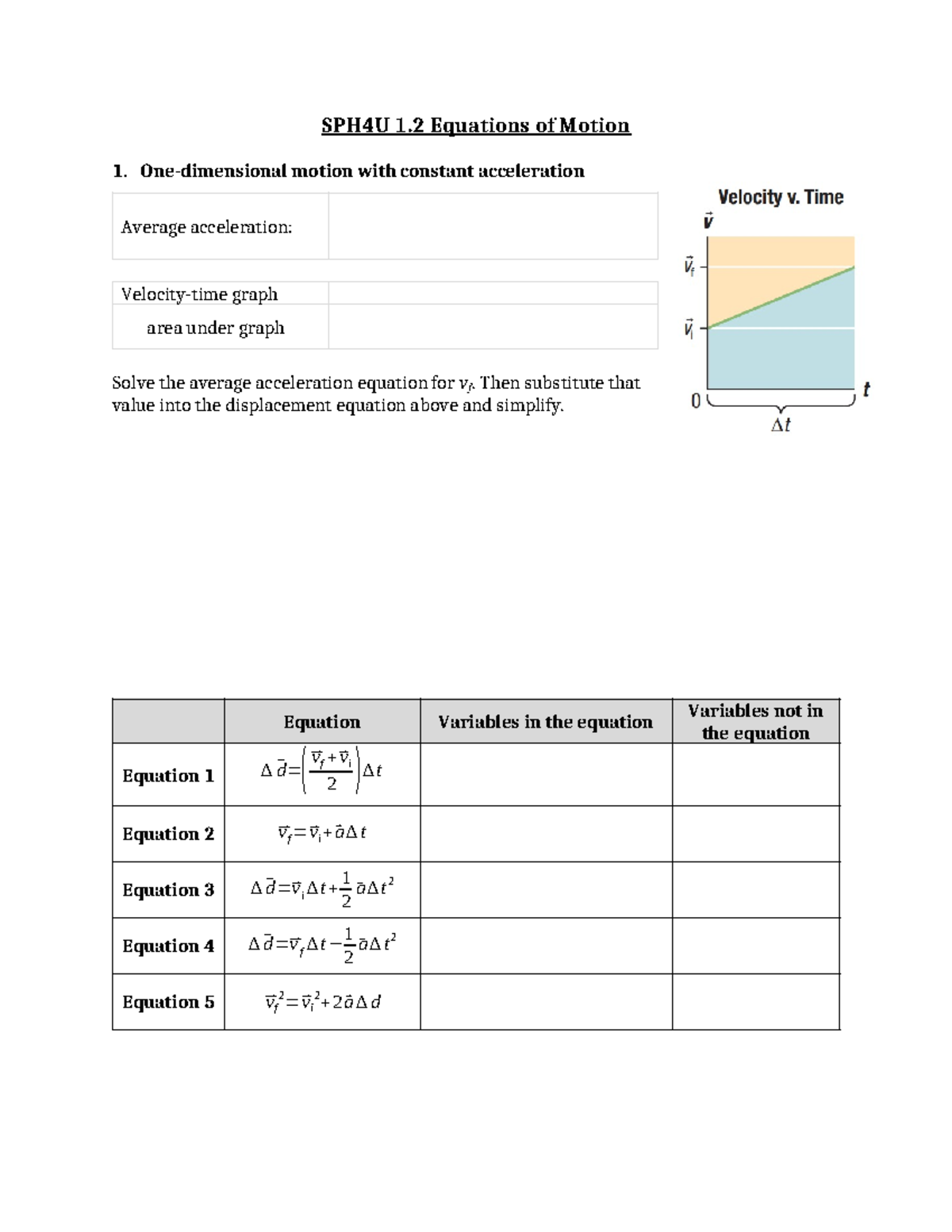 1.2 Equations Of Motion Physics Grade 12 - SPH4U 1 Equations Of Motion ...