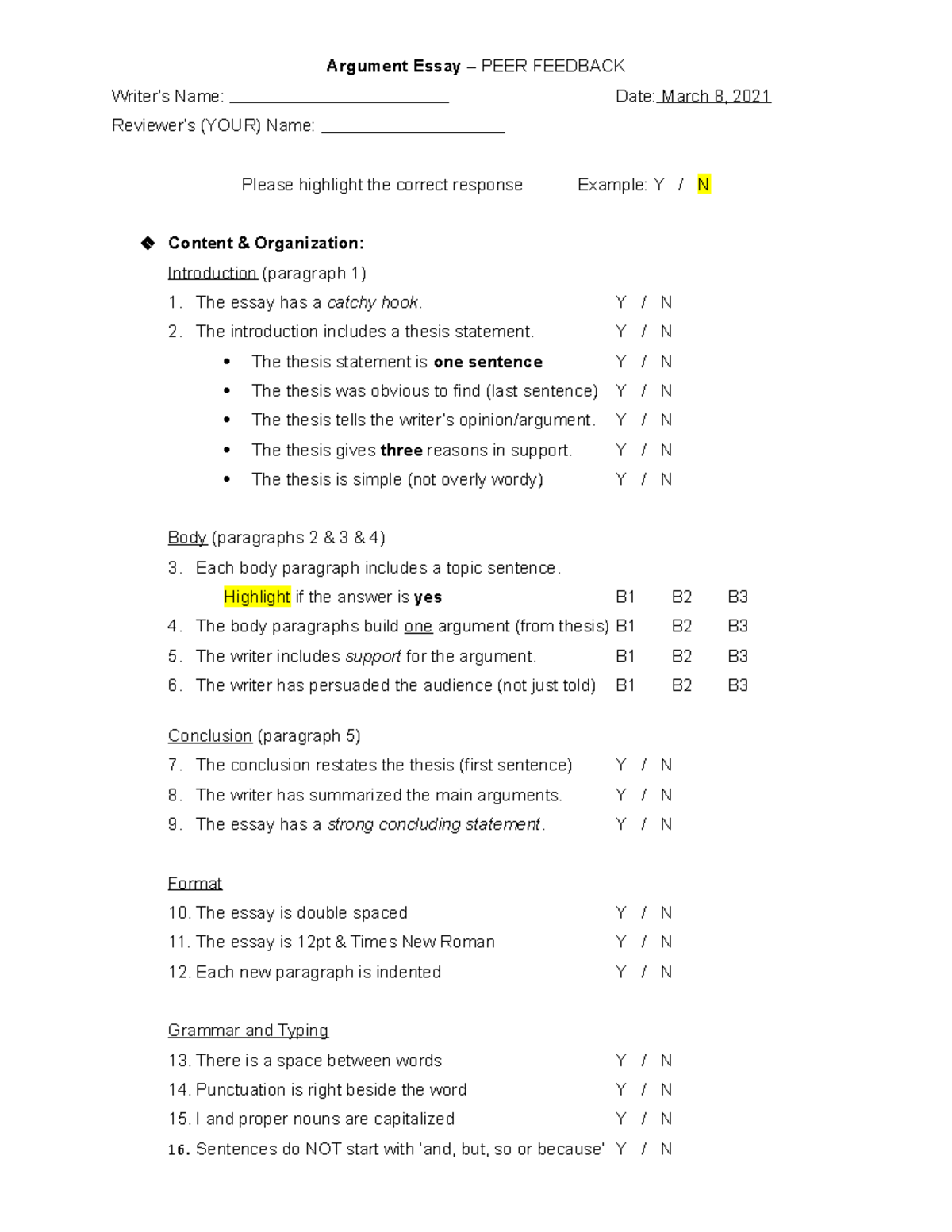 argument essay feedback