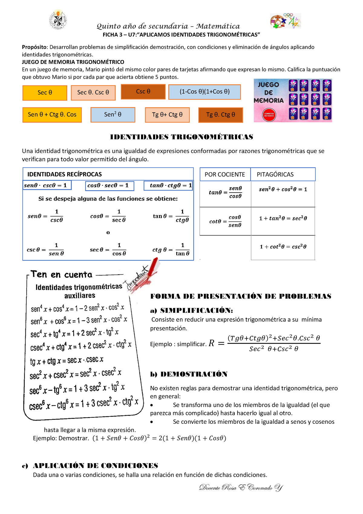 Ficha 3 Identidades Trigonometricas U7 - Quinto AÒo De Secundaria ...