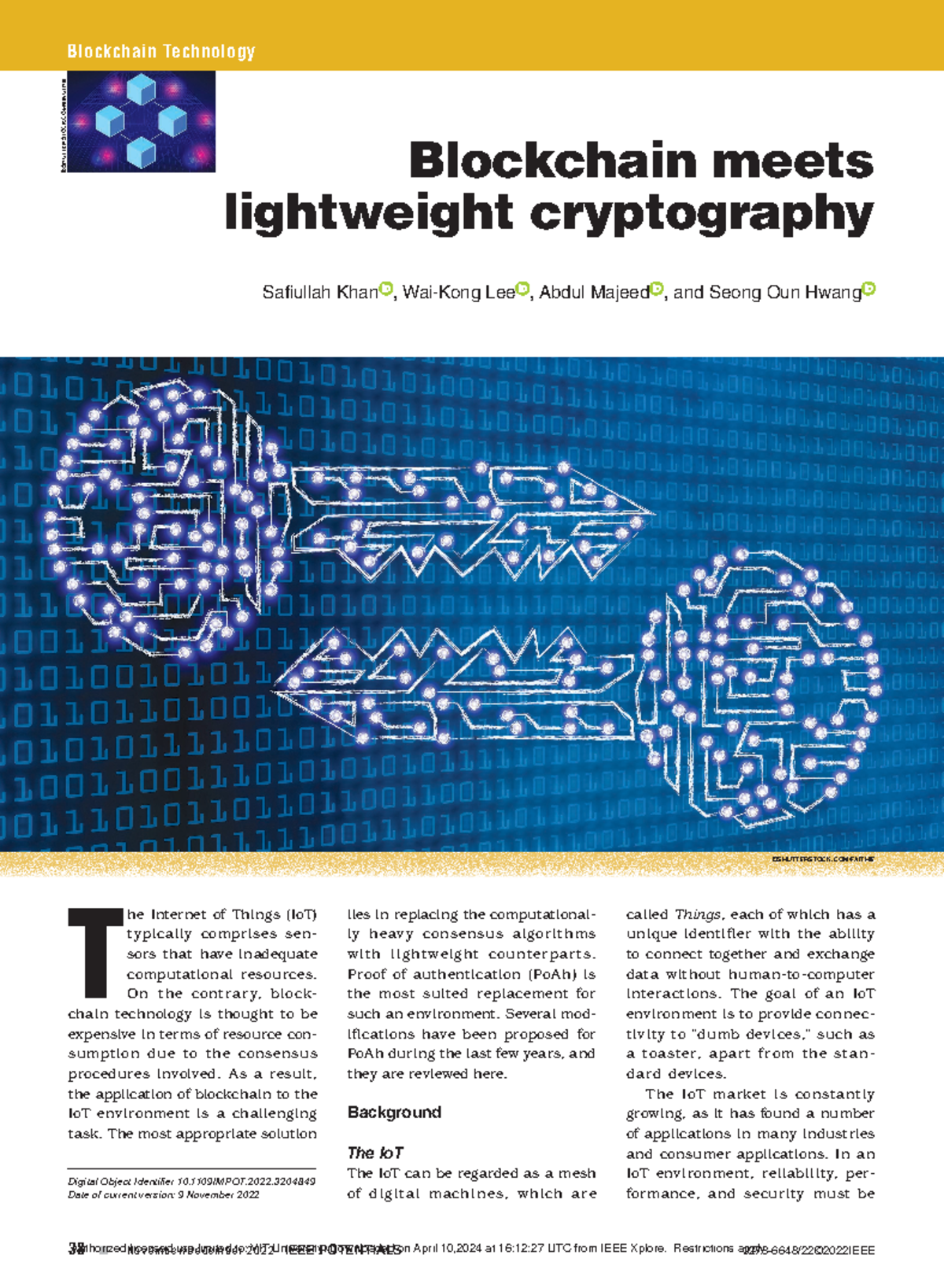 Blockchain meets lightweight cryptography - 38 n N o v e mber/December ...