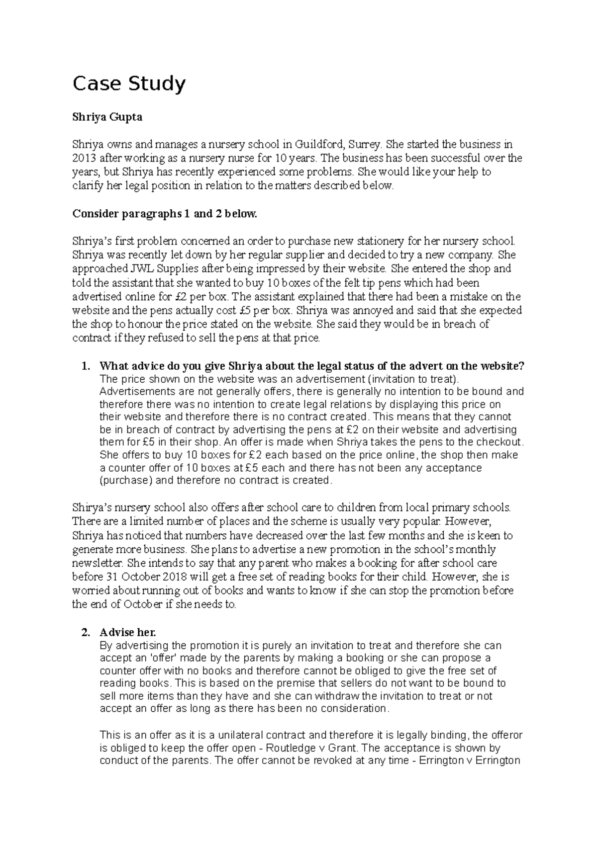 Case Study and Promblem Question - Case Study Shriya Gupta - Studocu