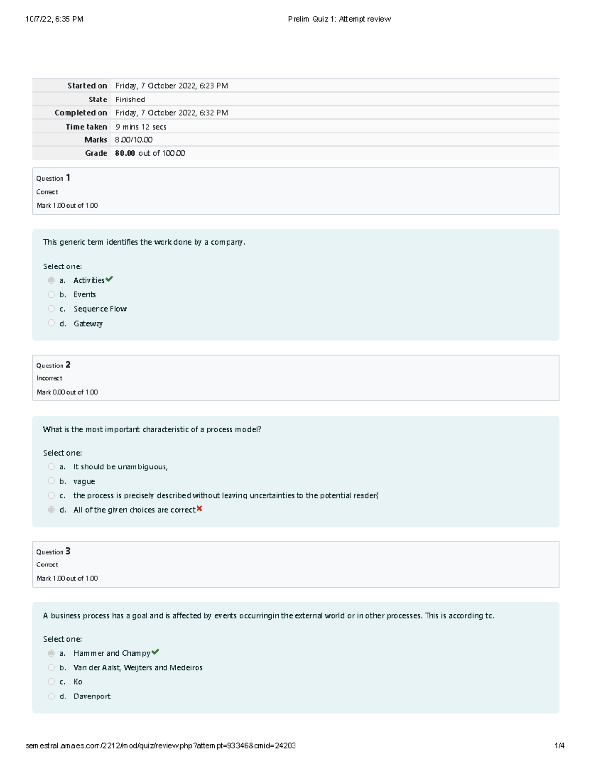 Bpmquiz 1 - asddsad - Started on Friday, 7 October 2022, 6:23 PM State ...