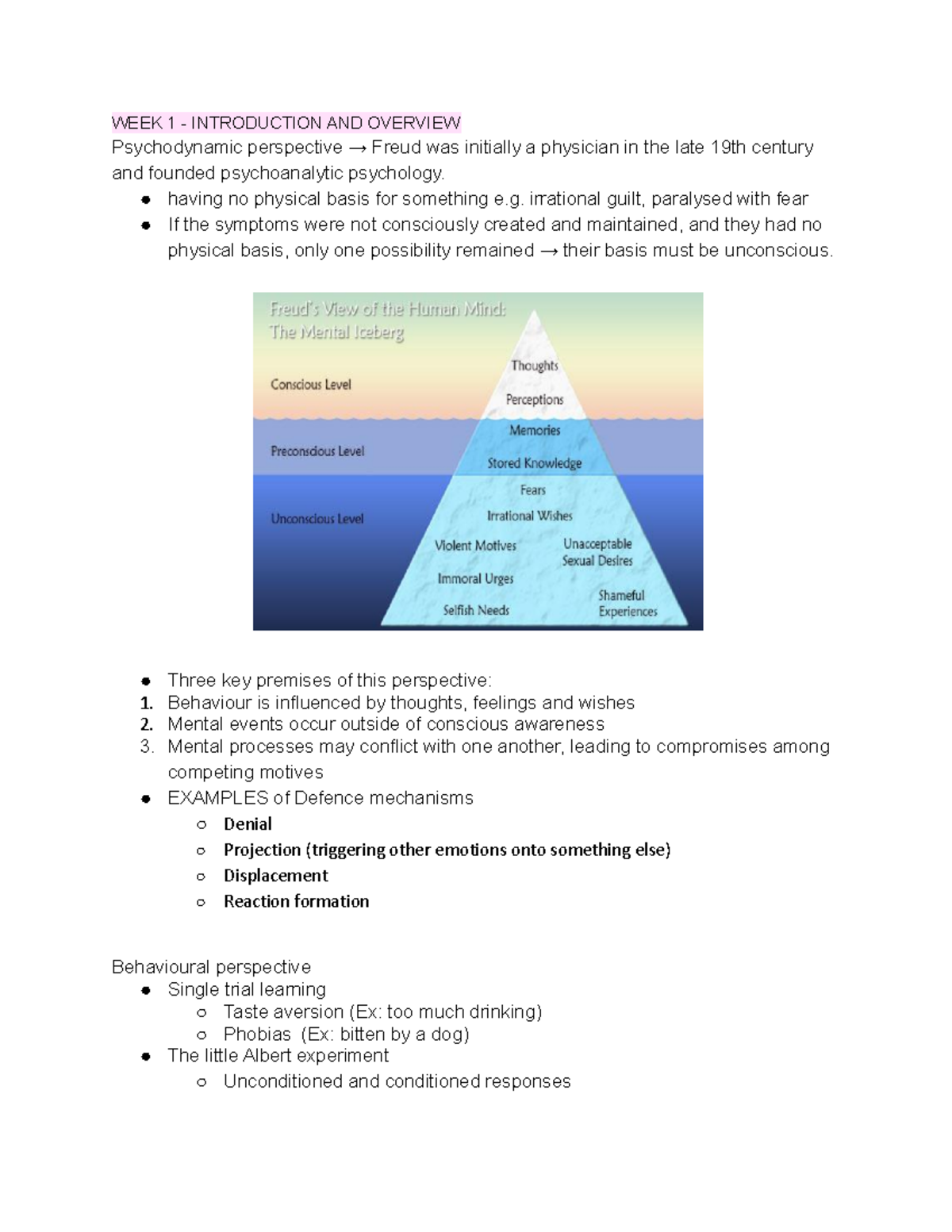 Psychology Human Behaviour - WEEK 1 - INTRODUCTION AND OVERVIEW ...